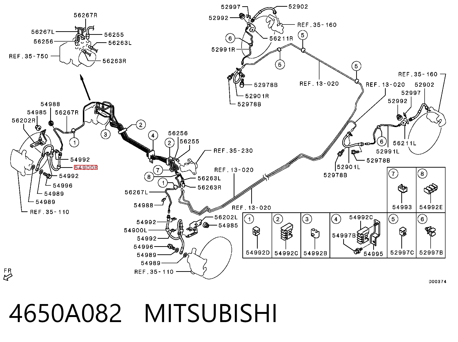 4650A082 Mitsubishi Шланг гальмівний передній, правий
