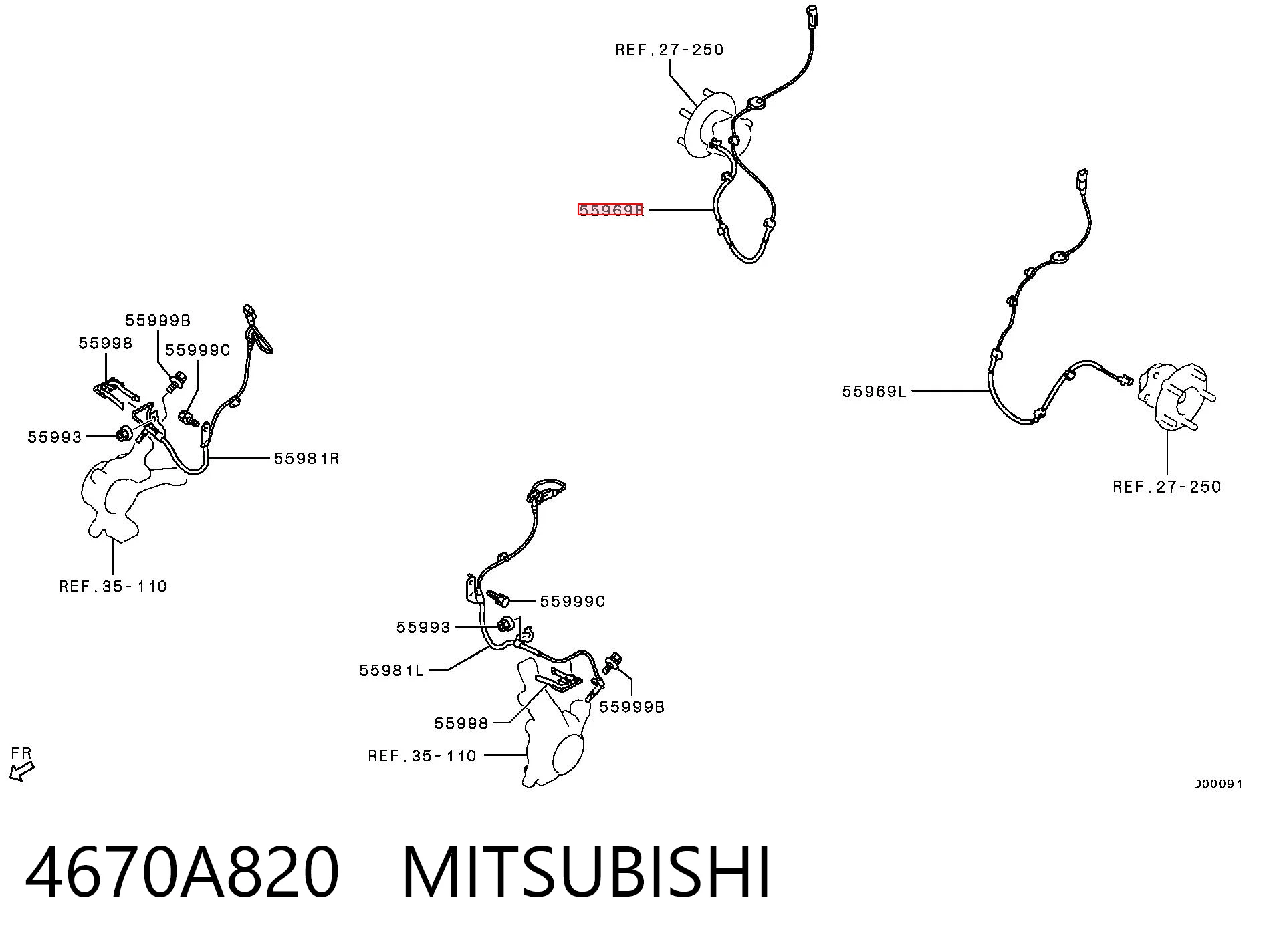 4670A820 Mitsubishi Датчик ABS задній правий