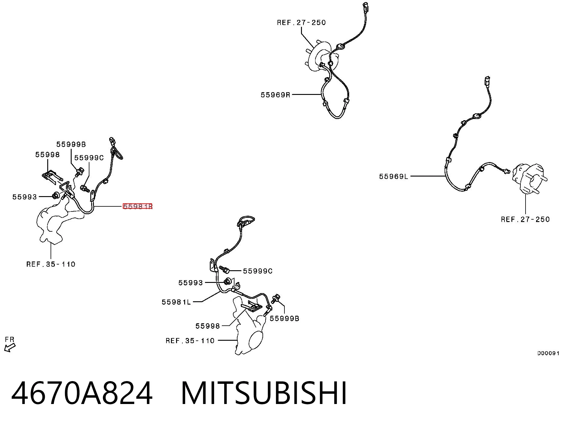 4670A824 Mitsubishi Датчик АБС (ABC) передній, правий