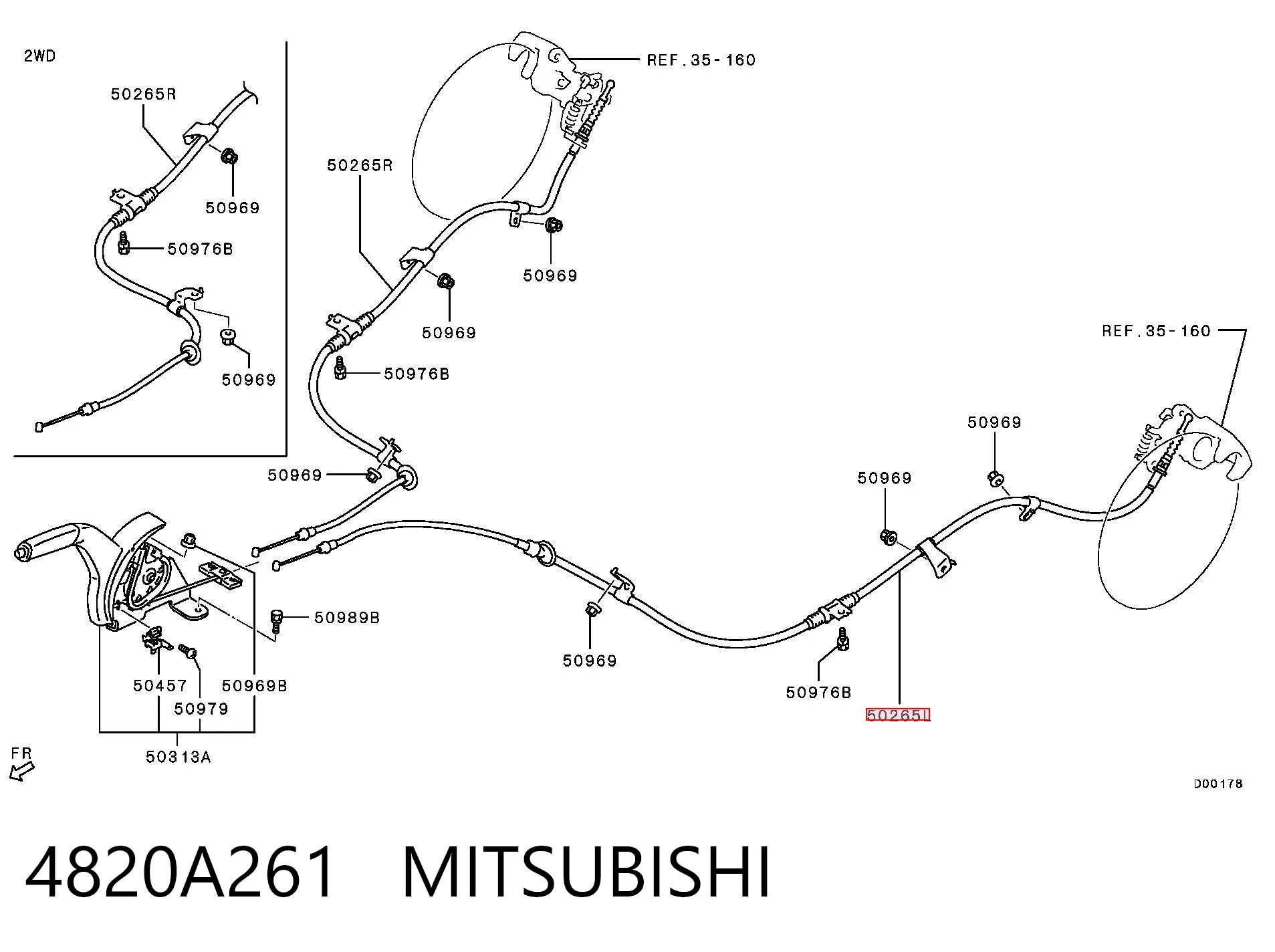 4820A261 Mitsubishi Трос ручника задній лівий