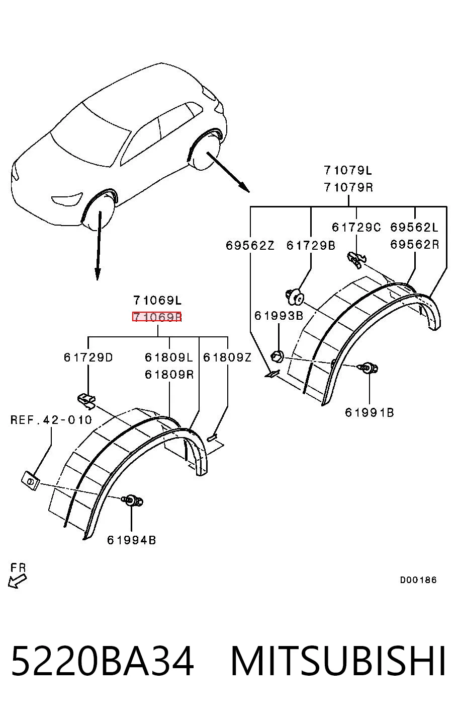 5220BA34 Mitsubishi Молдинг арки крила переднього, правий