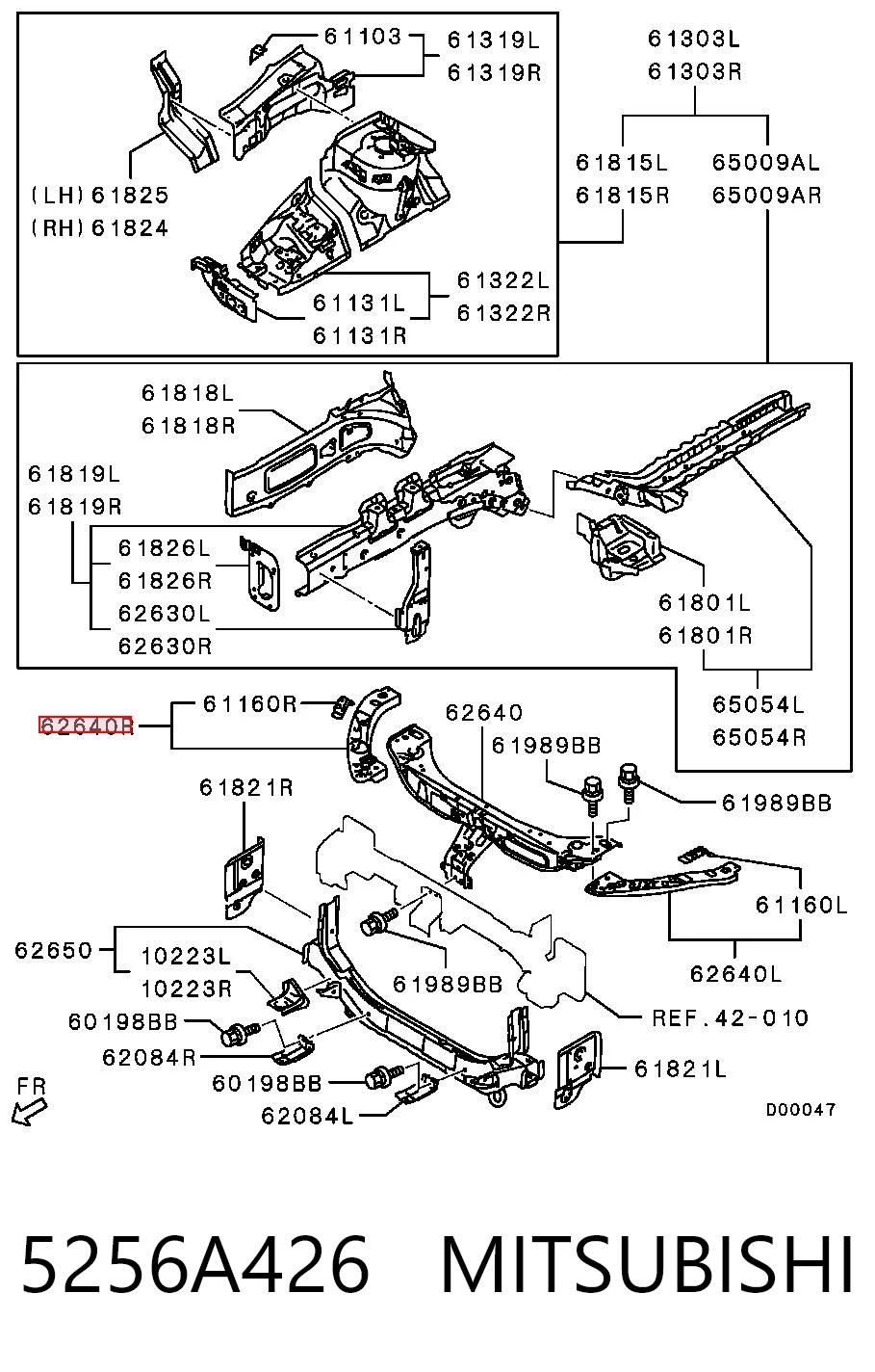 5256A426 Mitsubishi Супорт радіатора правий/монтажна панель кріплення фар
