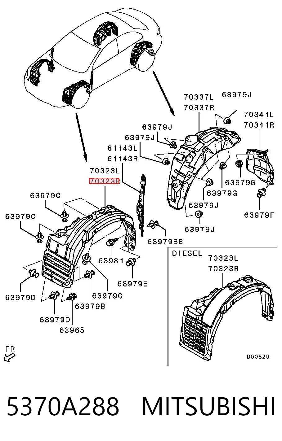 Підкрилок переднього крила, правий на Mitsubishi Lancer X CY_A, CZ_A