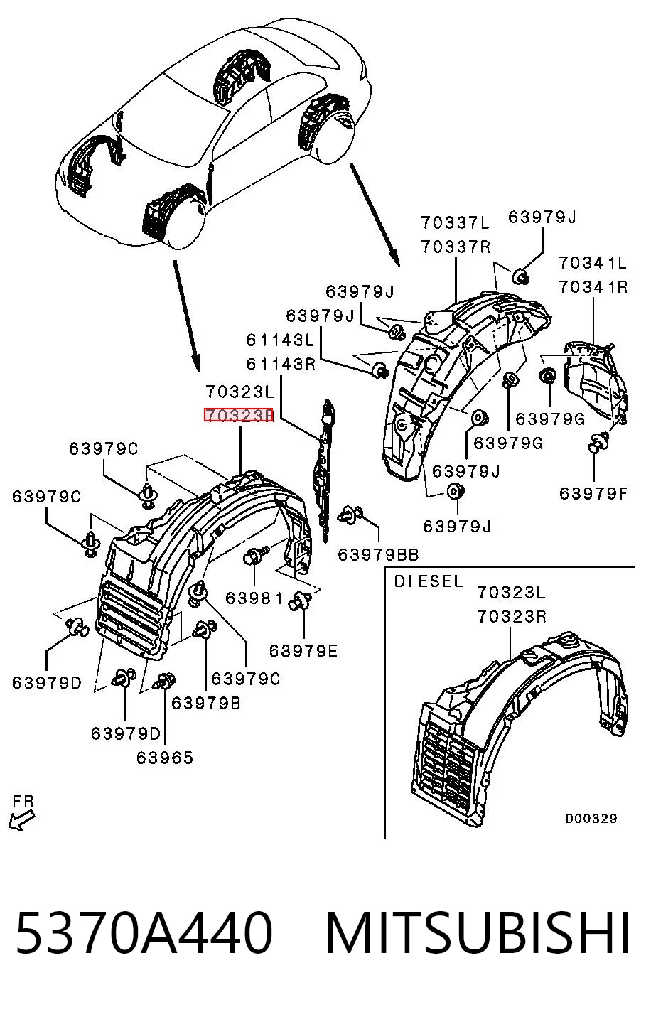 Подкрильнікі переднього крила, правий Mitsubishi Lancer X седан (CY_A, CZ_A) (2007 - 2026) ціна, від 11.01 USD