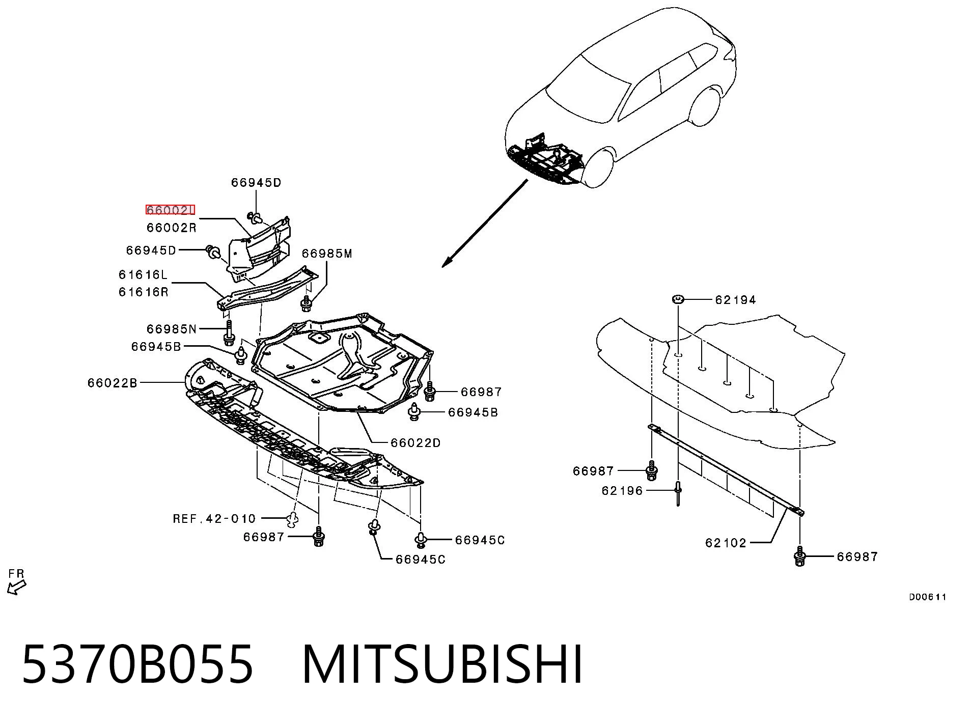 5370B055 Mitsubishi Захист двигуна, лівий