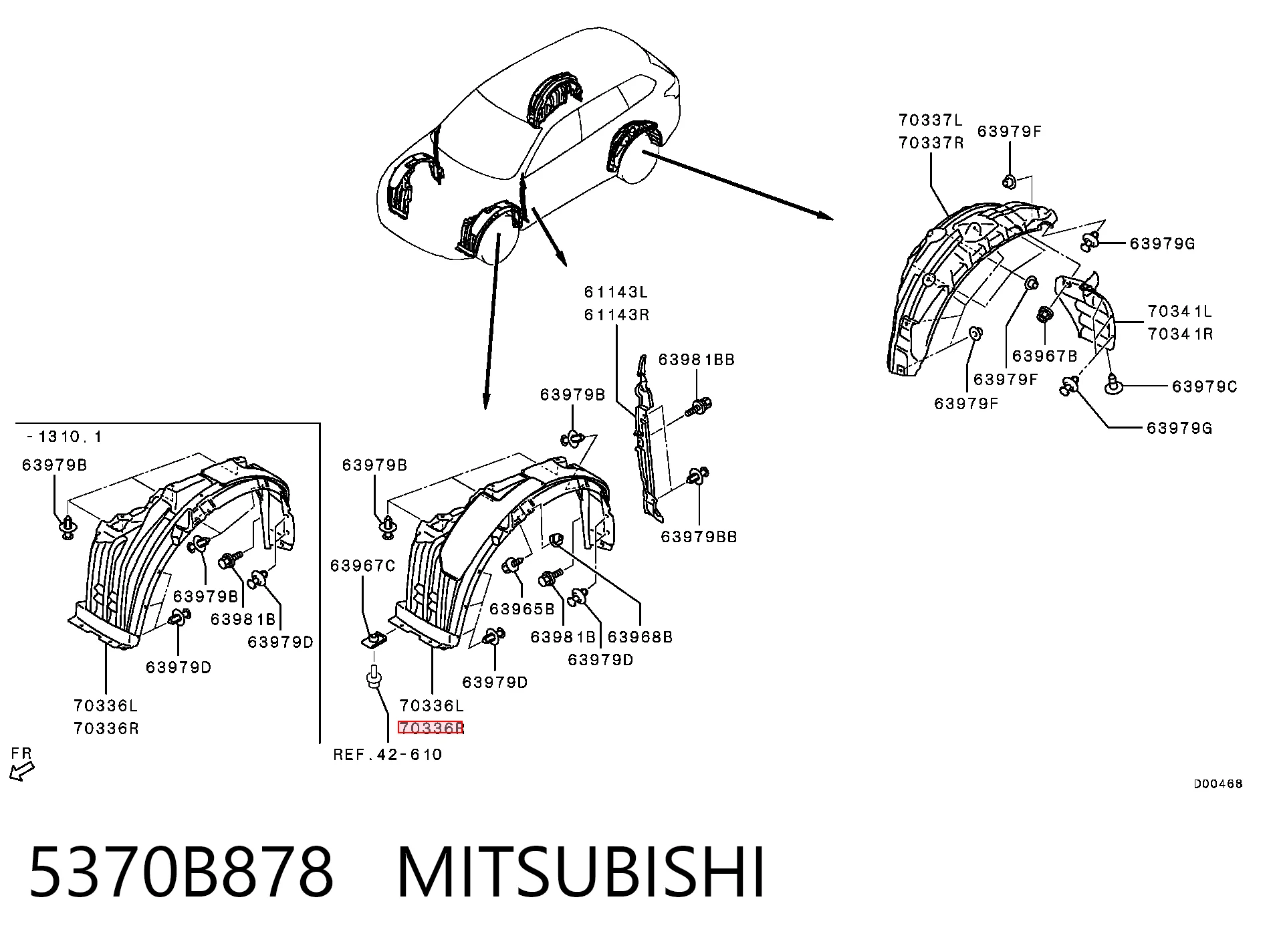 Подкрильнікі переднього крила, правий Mitsubishi Outlander III позашляховик (GF, GG) (2010 - 2022) ціна, від 65.19 USD
