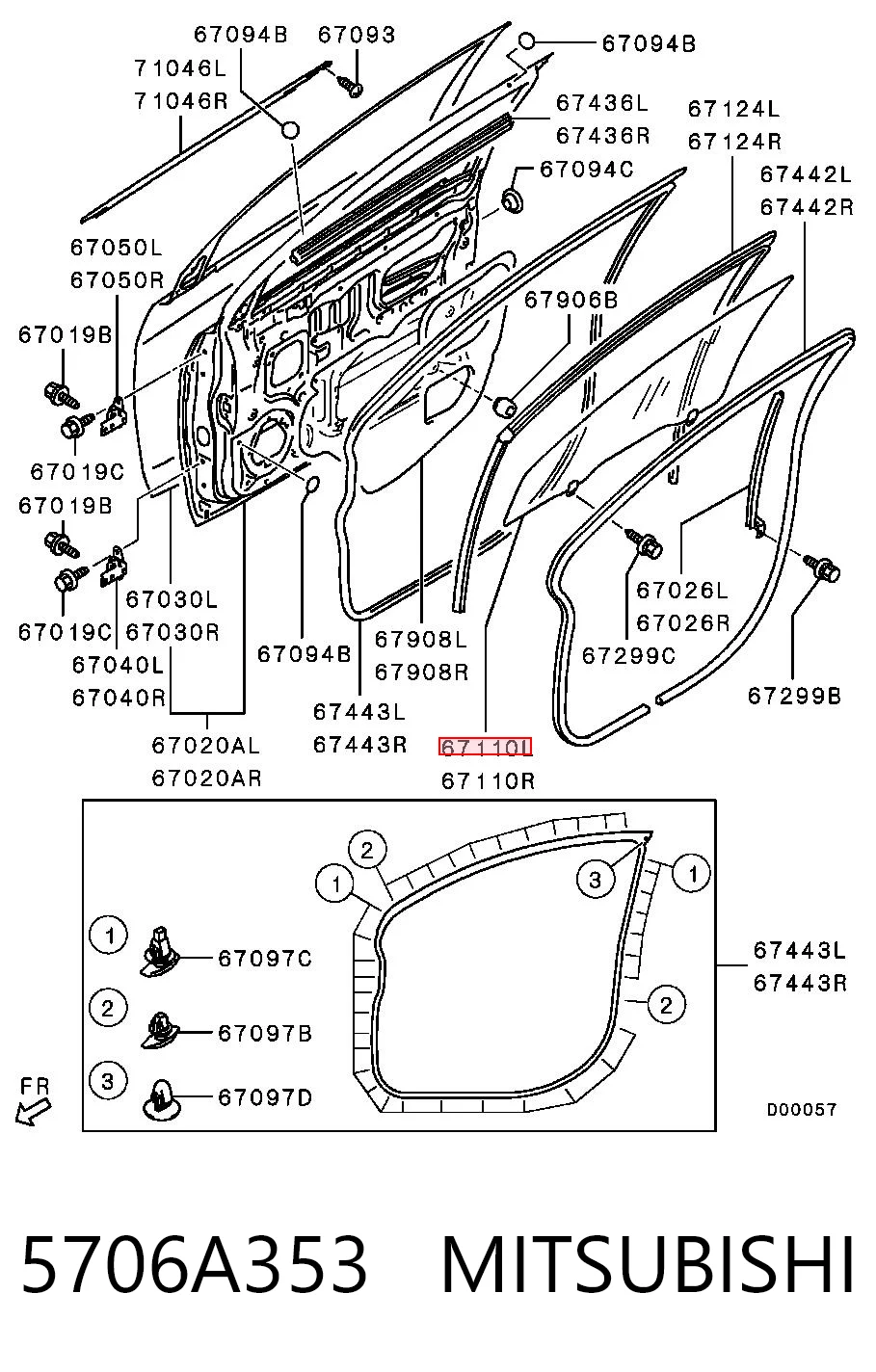 5706A577 Chrysler Скло передніх дверей, лівою