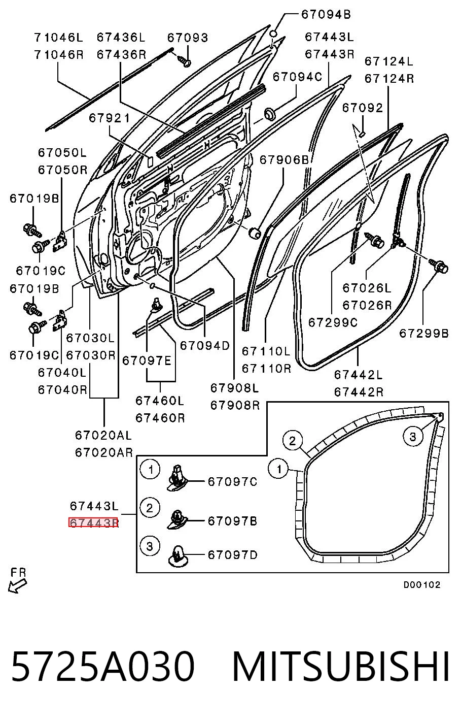 5725A030 Mitsubishi Прокладка дверей передніх правих