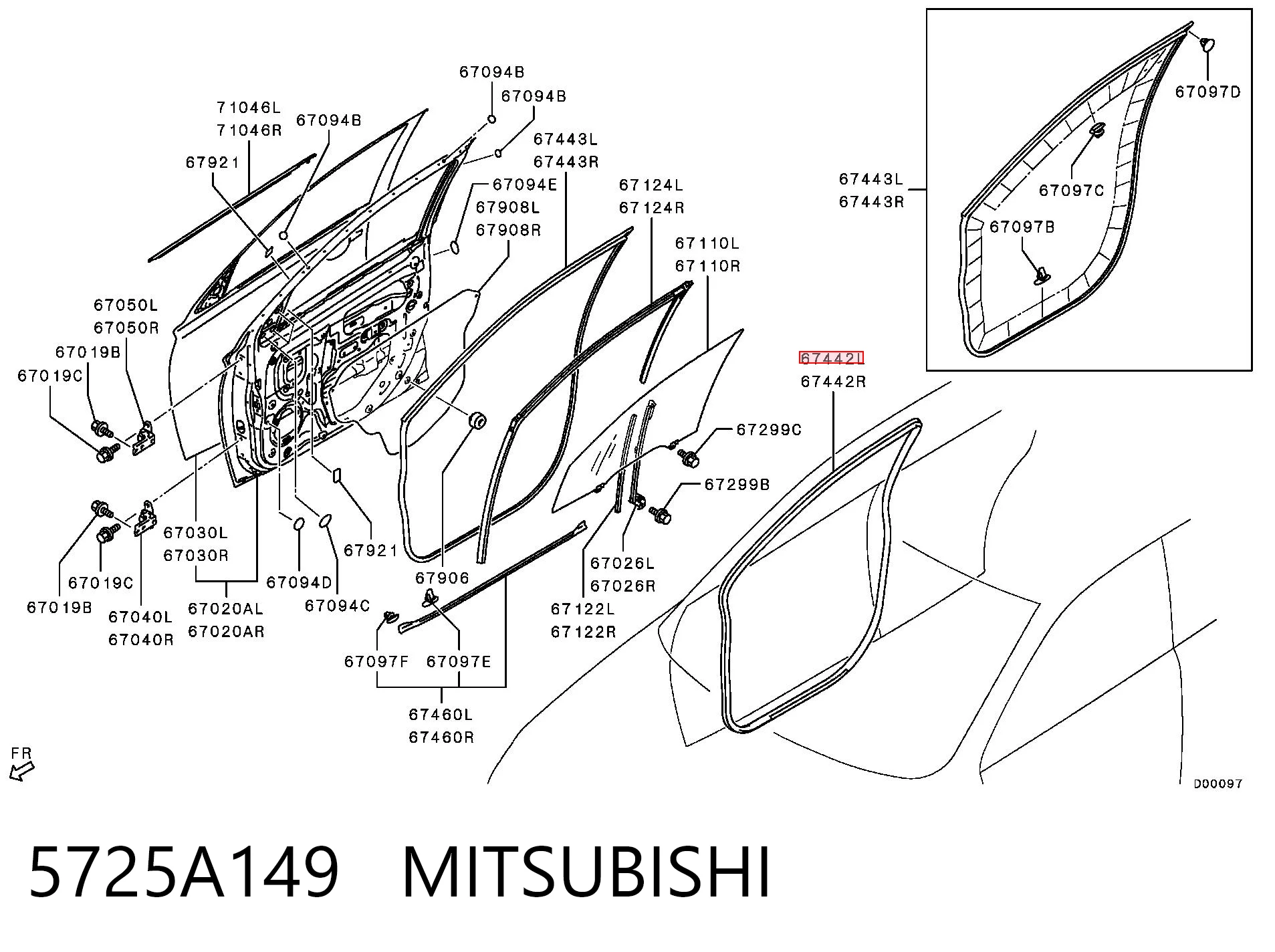 5725A149 Mitsubishi Прокладка дверей передніх, лівих (на кузові)