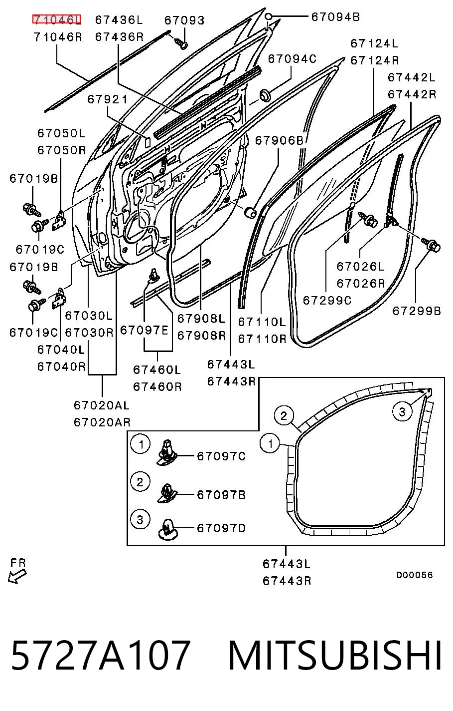 5727A107 Mitsubishi Молдинг опускного скла дверей передньої, лівої