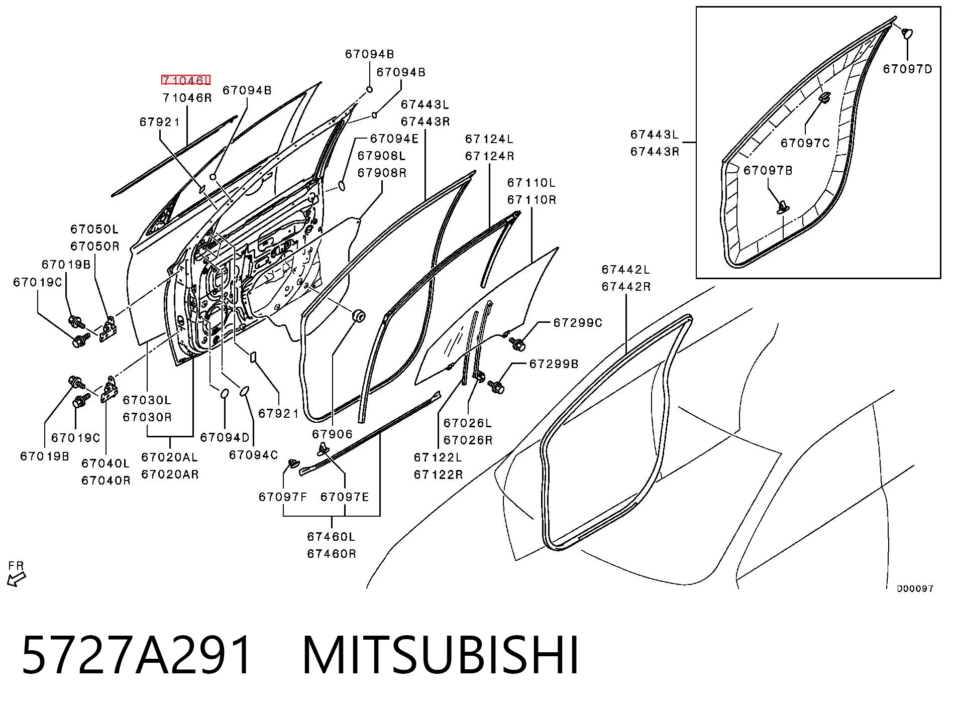 5727A291 Mitsubishi Молдинг опускного скла дверей передньої, лівої