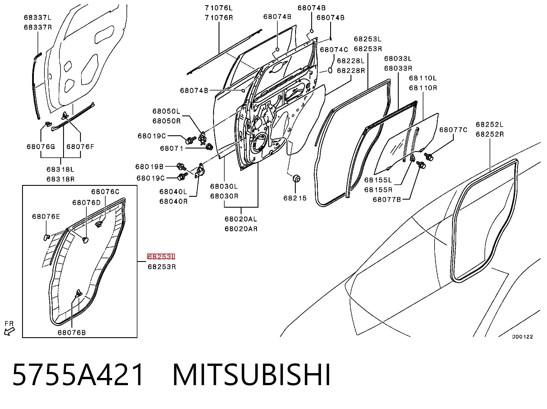 5755A421 Mitsubishi Ущільнювач двері задньої лівої (на двері)