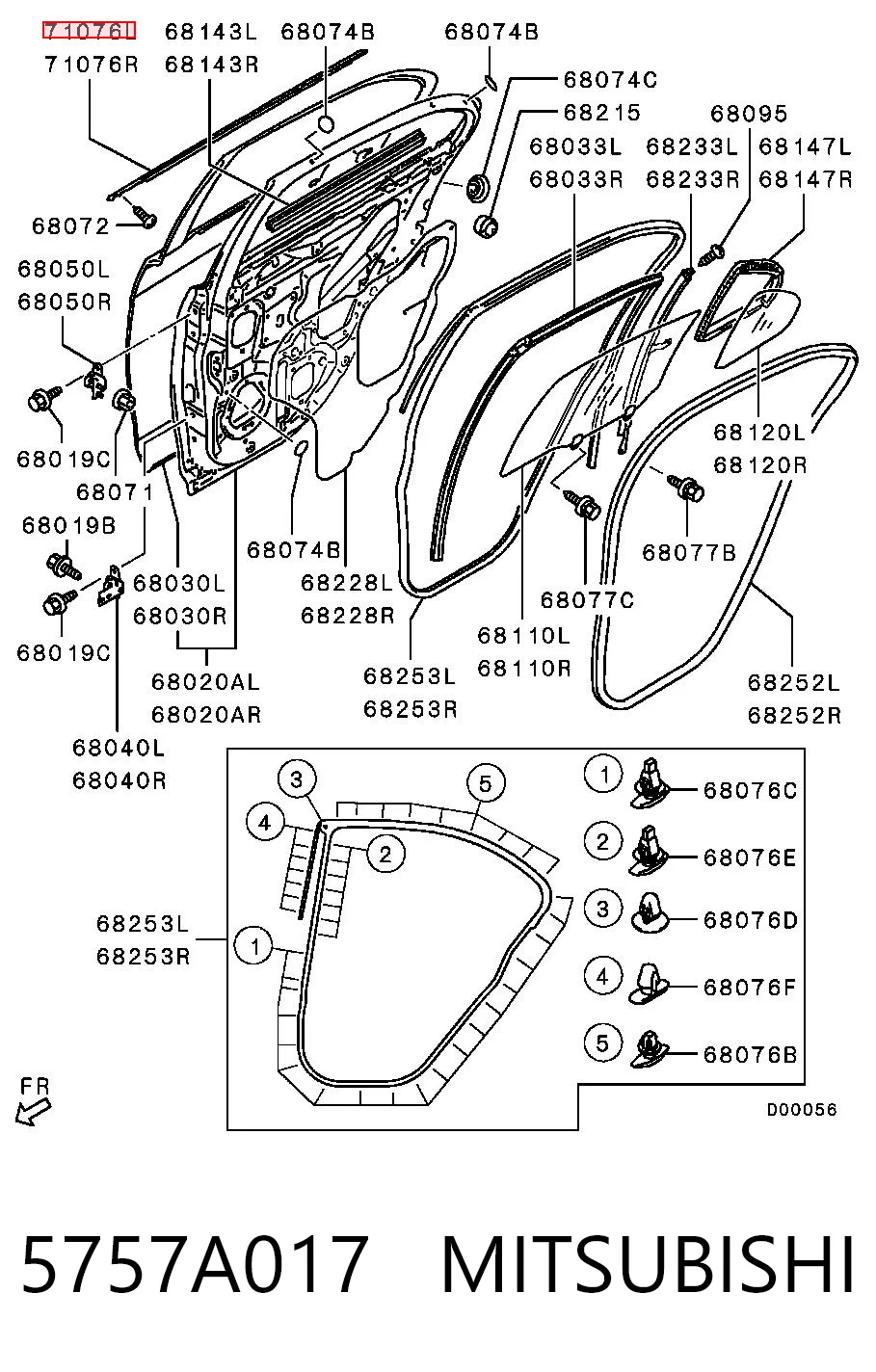 5757A017 Mitsubishi Молдинг опускного скла двері задньої, лівої