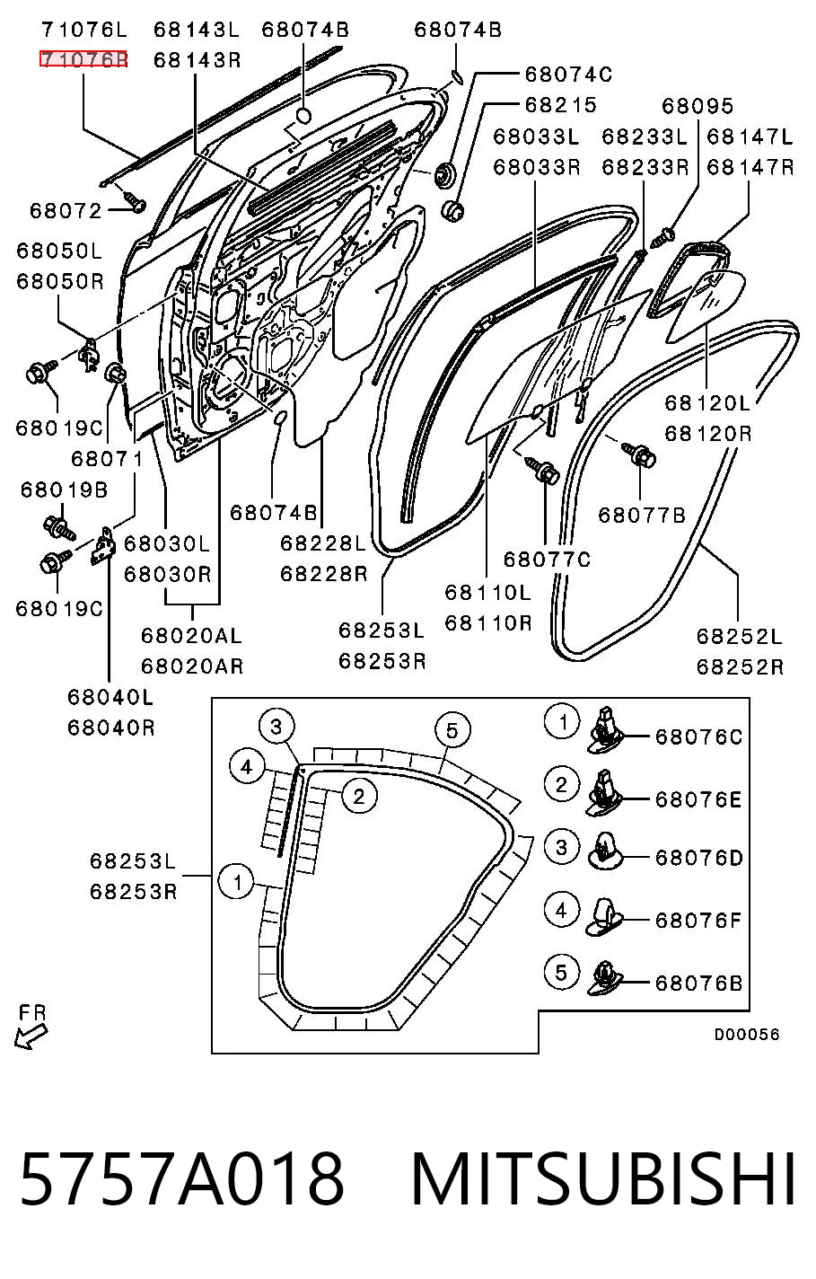 5757A018 Mitsubishi Молдинг опускного скла двері задньої, правої