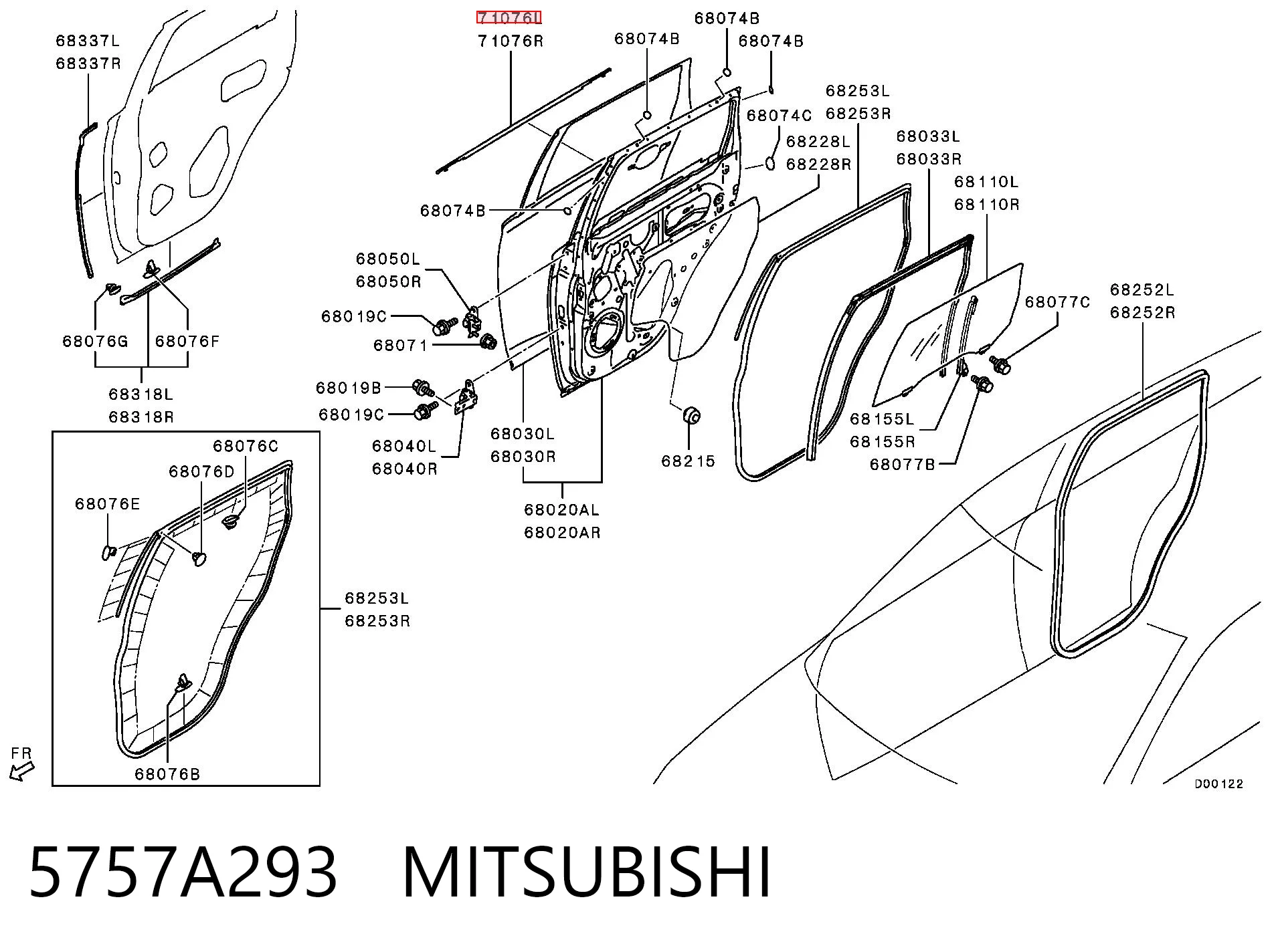 5757A293 Mitsubishi Ущільнювач скла задніх дверей лівих, зовнішній (планка)