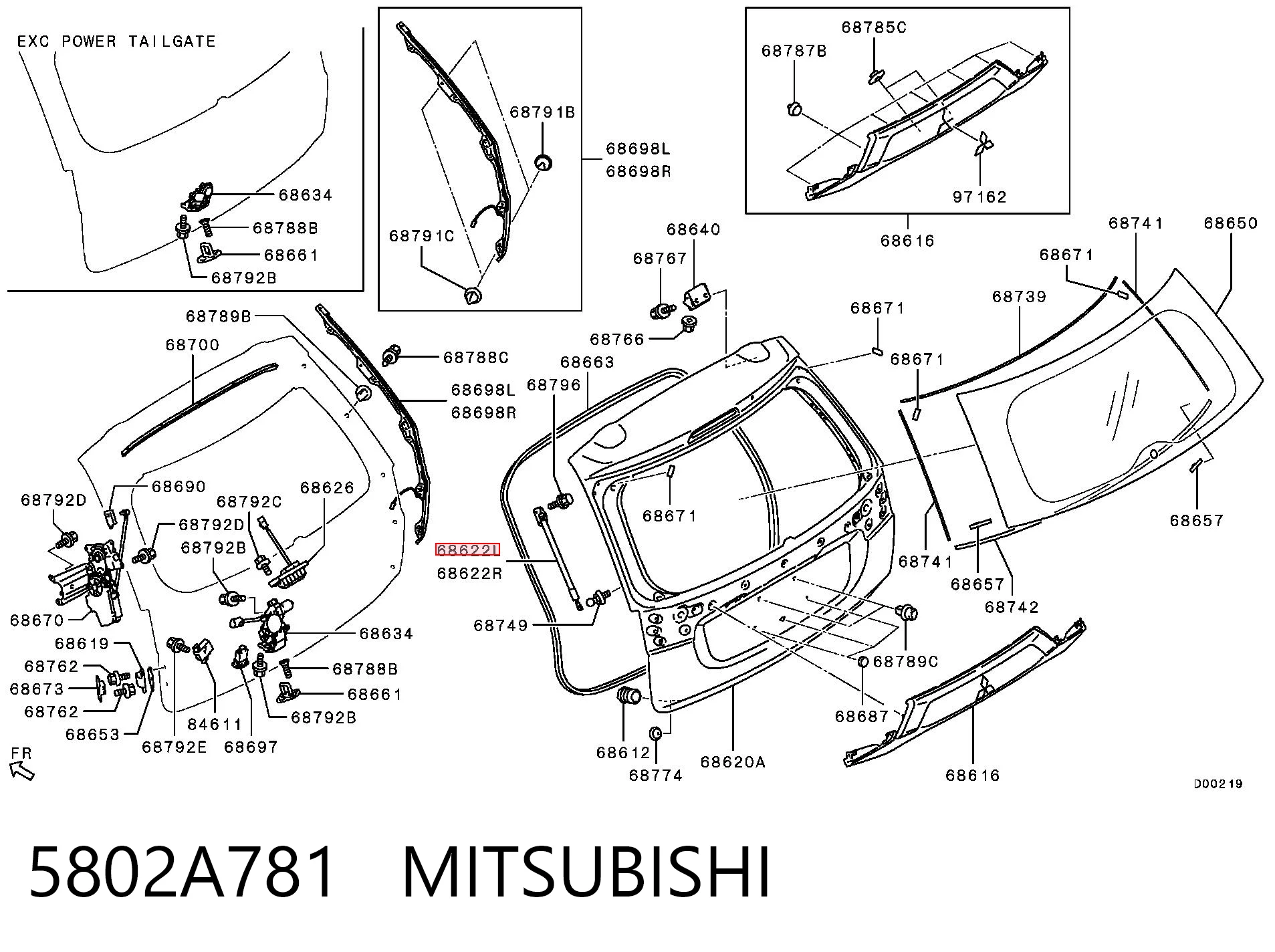 5802A781 Mitsubishi Амортизатор кришки багажника / двері 3/5-ї задньої