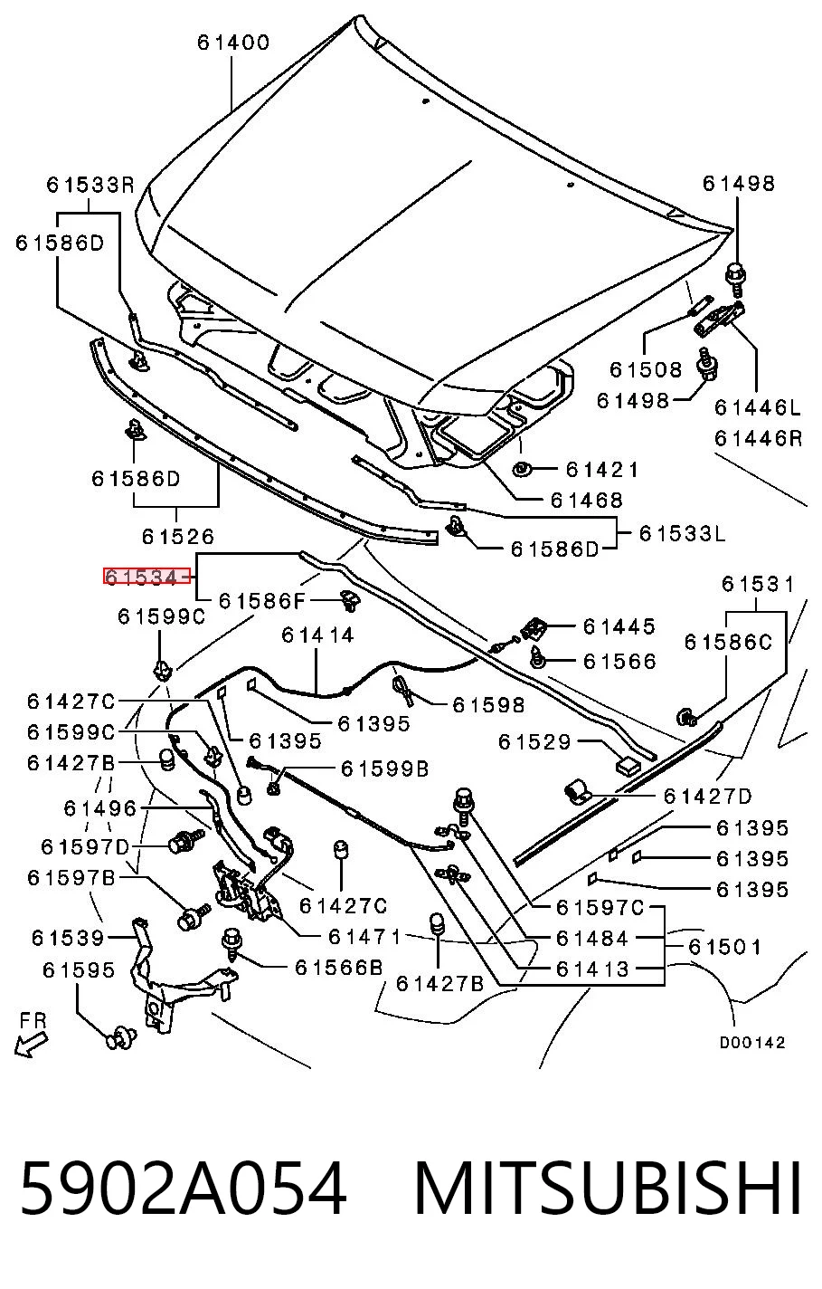5902A054 Mitsubishi Гумка ущільнювача під капот