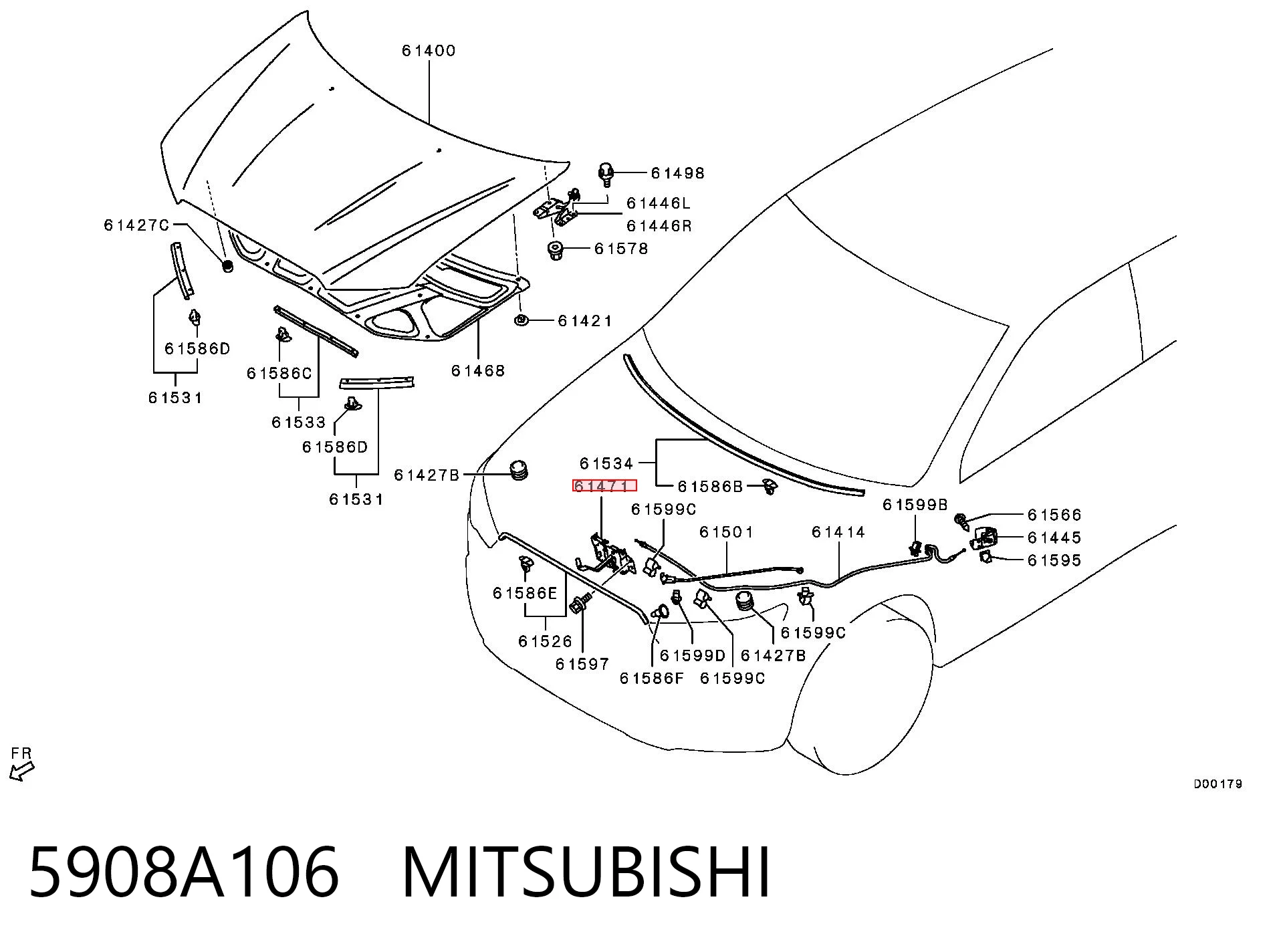 5908A106 Mitsubishi Запор капота (замок і привід замка капота)