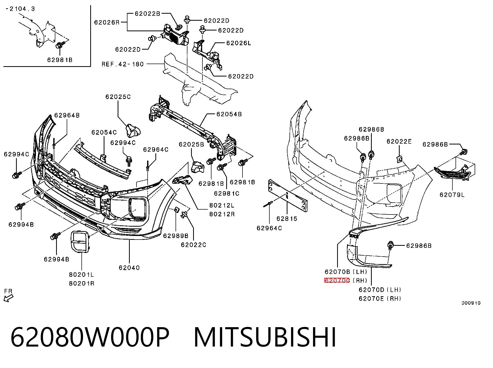 62080W000P Mitsubishi Молдинг переднього бампера, правий