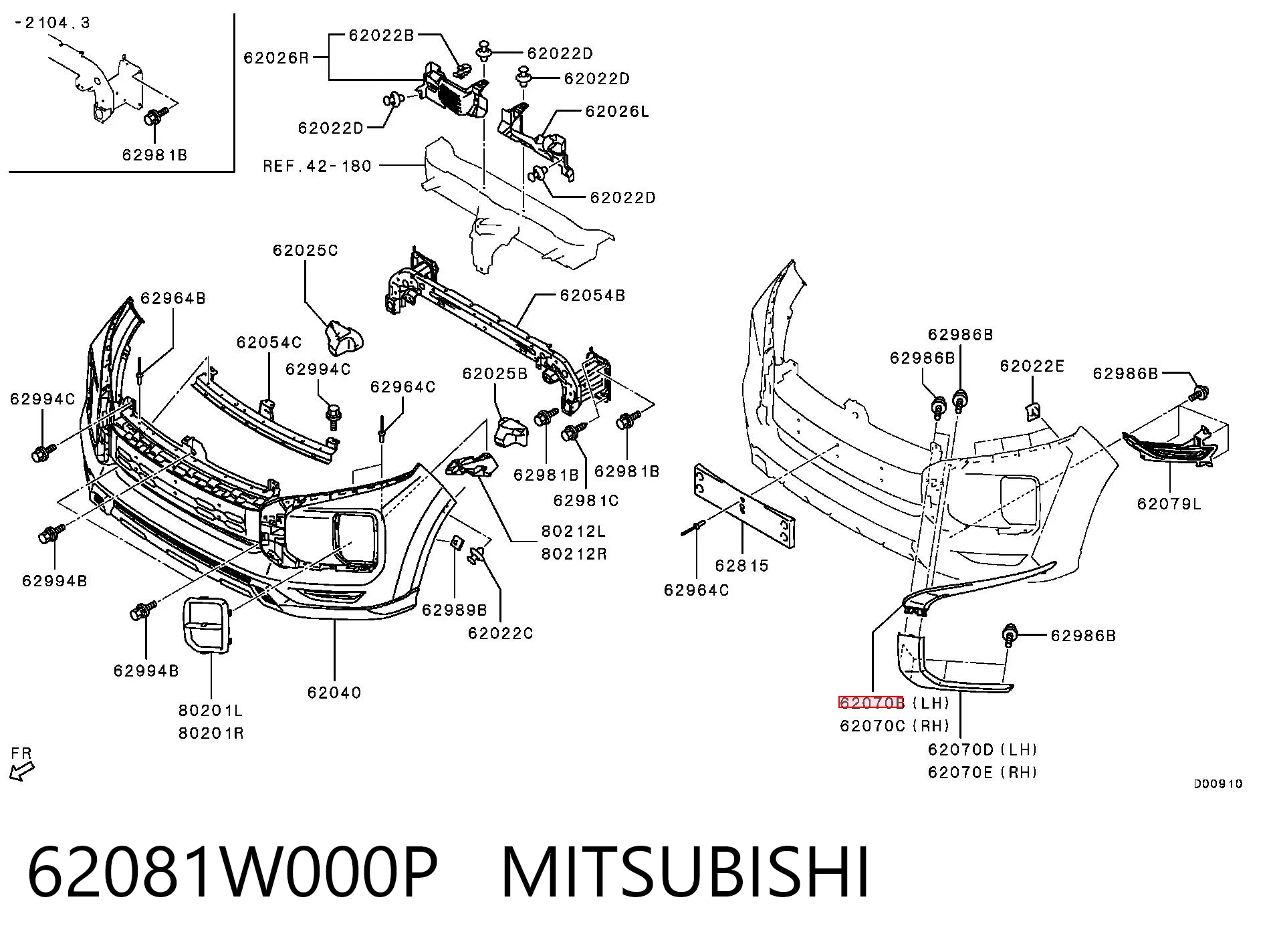 62081W000P Mitsubishi Обвіс переднього бампера