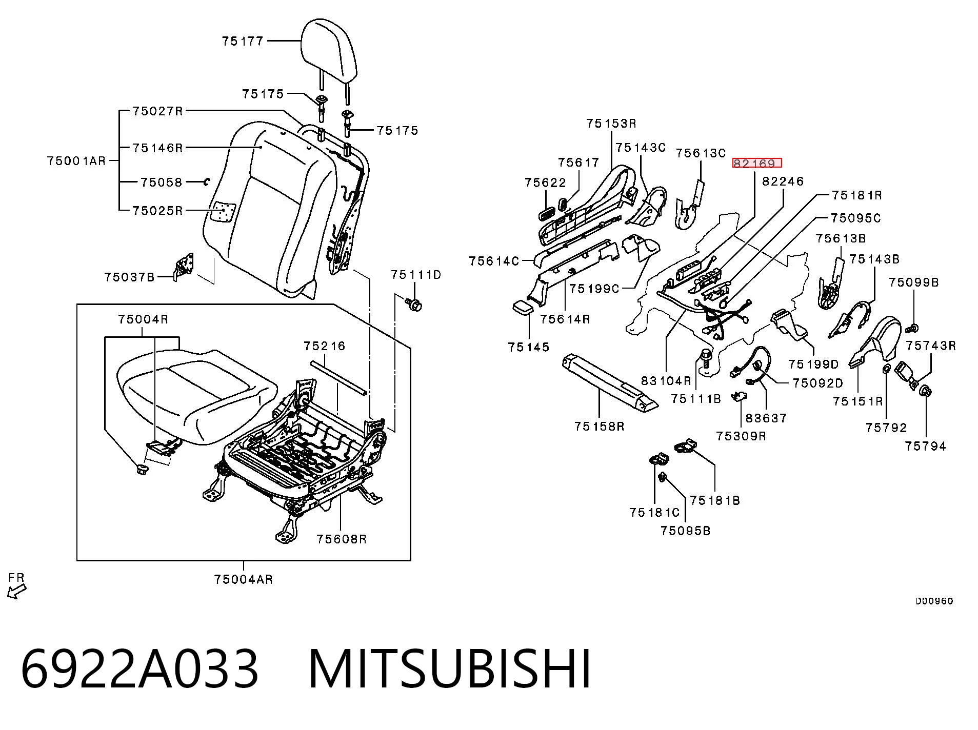 6922A033 Mitsubishi Блок кнопок механізму регулювання сидінь