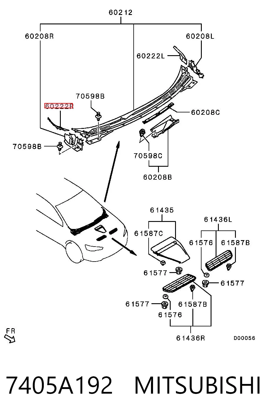 7405A192 Mitsubishi Молдинг переднього правого крила