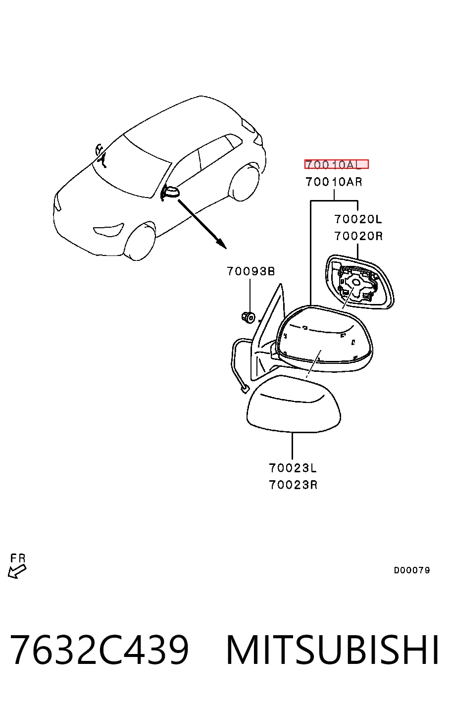 7632C439 Chrysler Дзеркало заднього виду, ліве