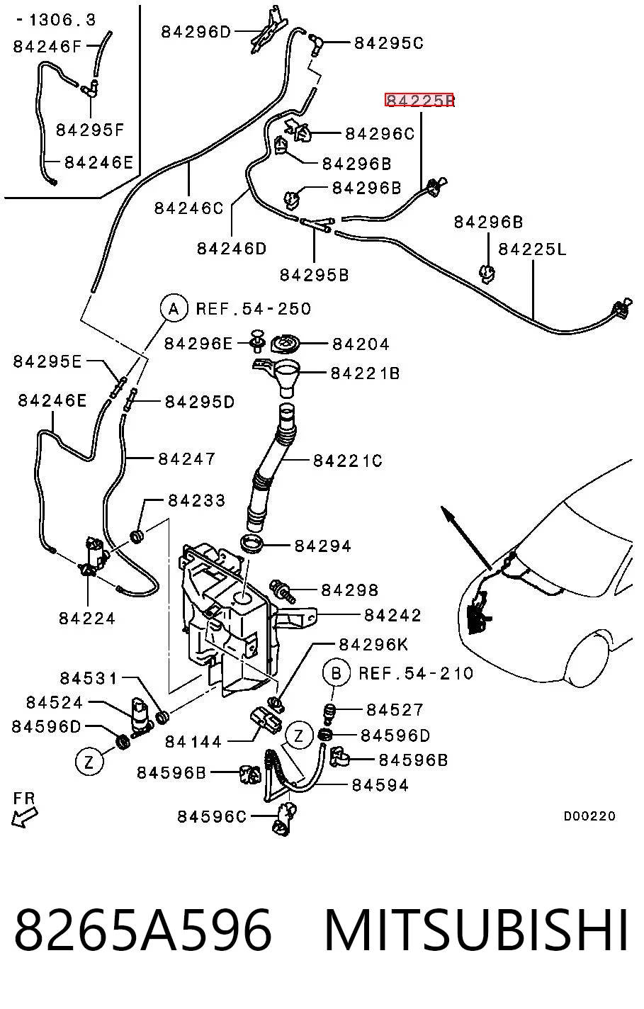 8265A596 Mitsubishi Форсунка омивача скла лобового, права