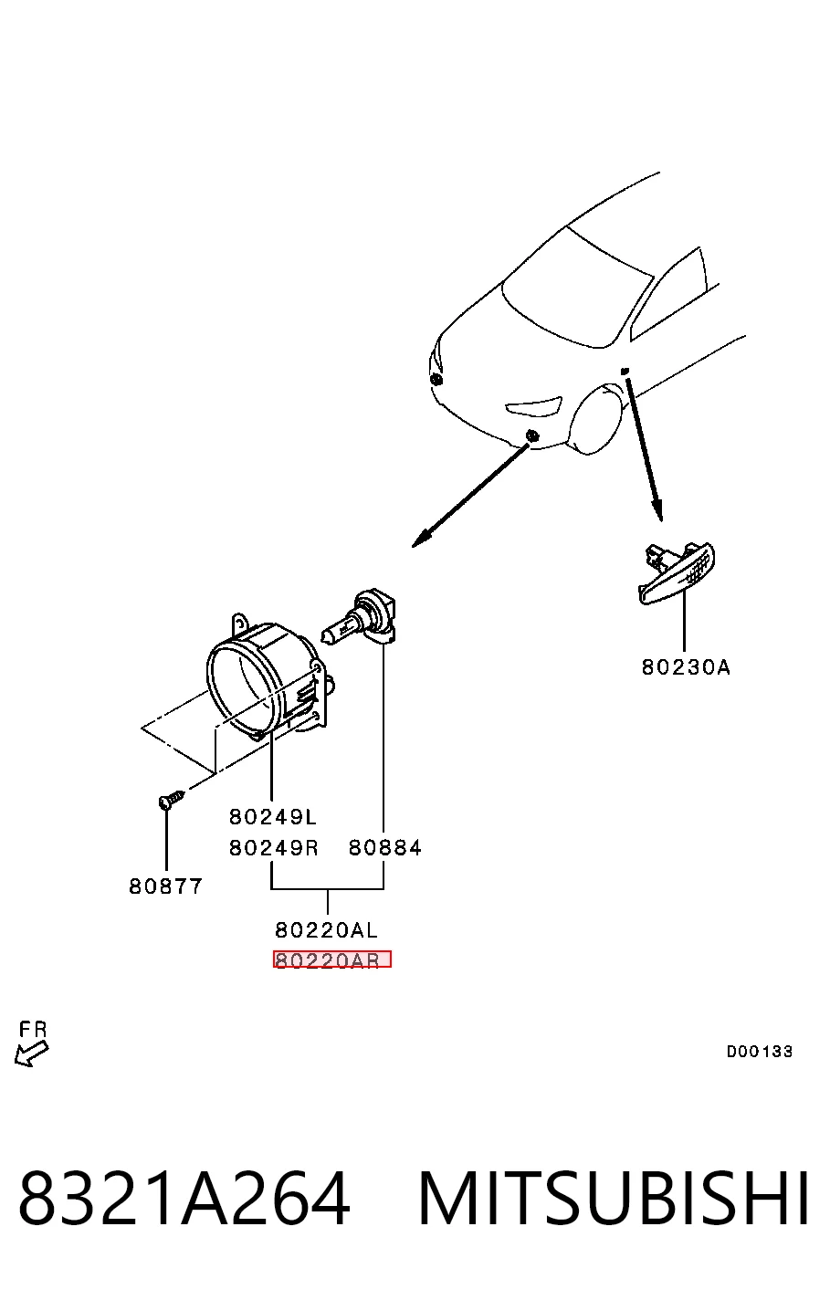 8321A264 Mitsubishi Фара протитуманна, права