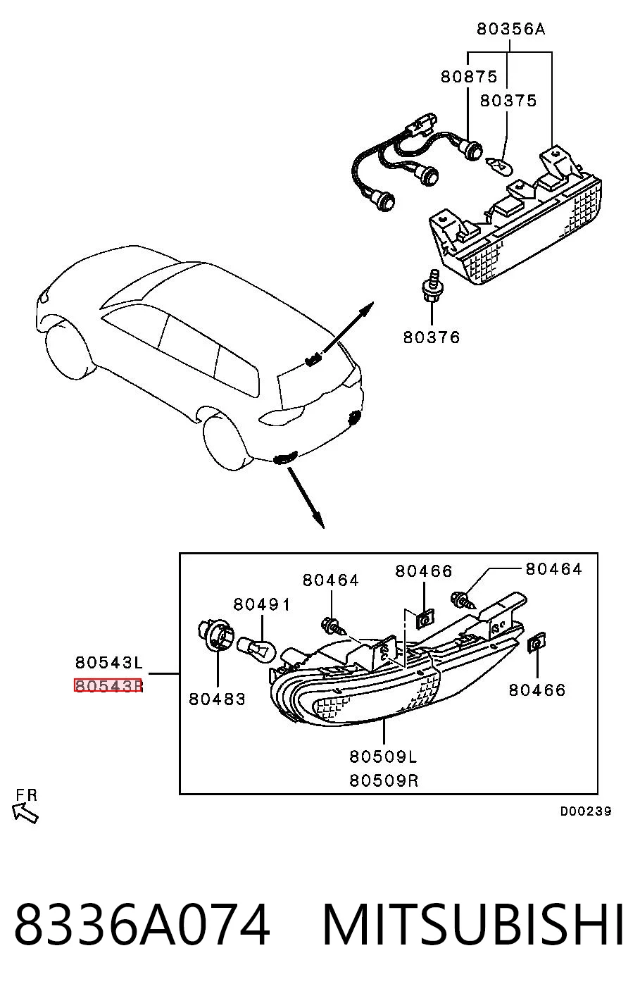 8336A074 Mitsubishi Ліхтар заднього бампера, правий