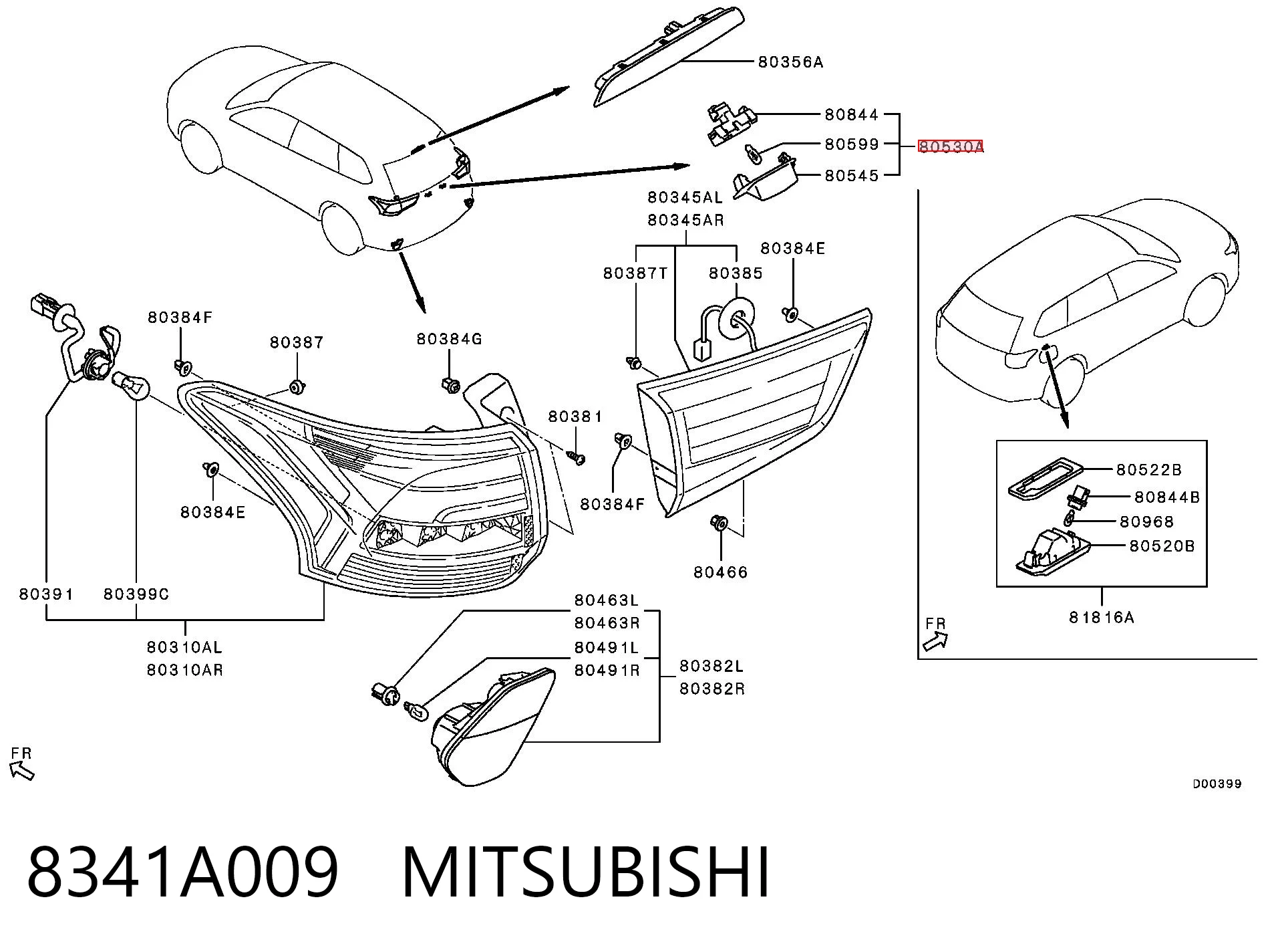 8341A009 Mitsubishi ліхтар підсвічування заднього номерного знака