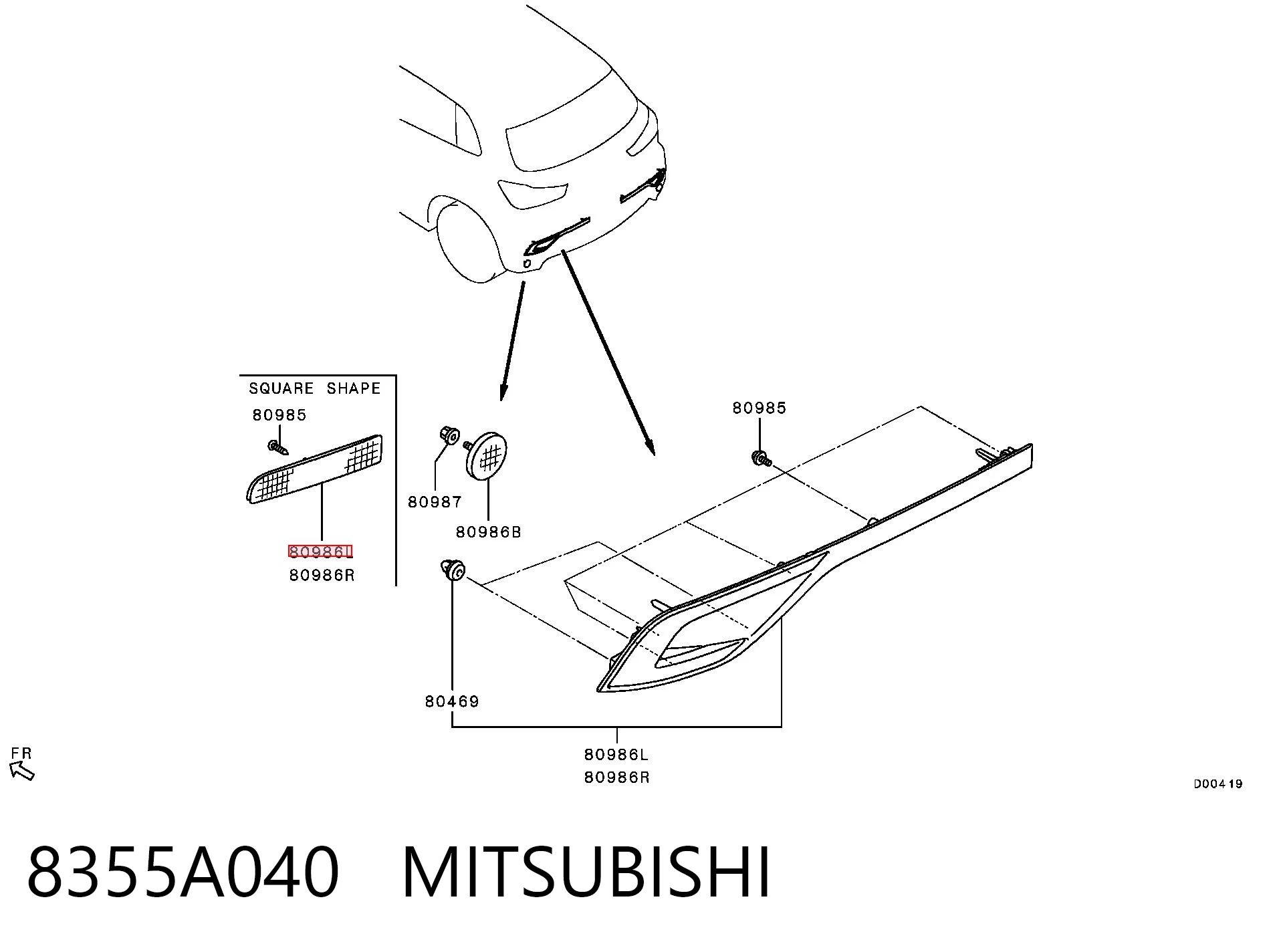 8355A040 Mitsubishi Правий катафот бампера