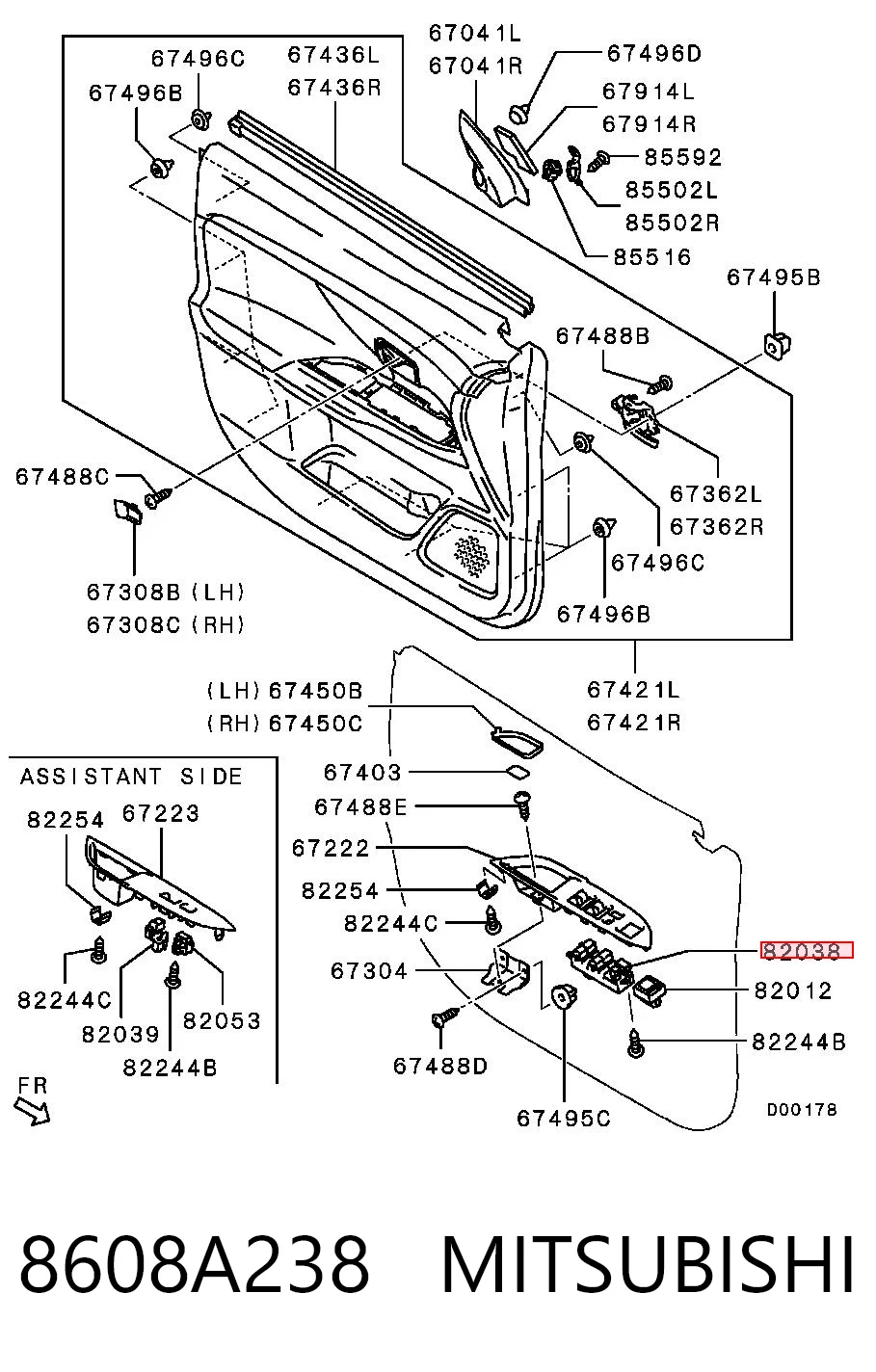 Кнопковий блок керування склопідіймачами передній лівий Mitsubishi 8608A238 ціна, від 96.23 USD