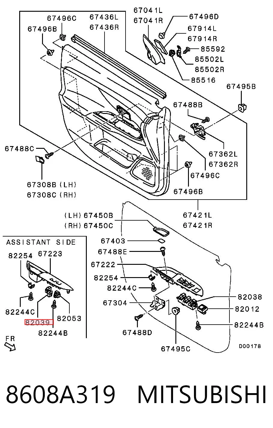 8608A319 Mitsubishi Кнопка підйомника переднього правого скла