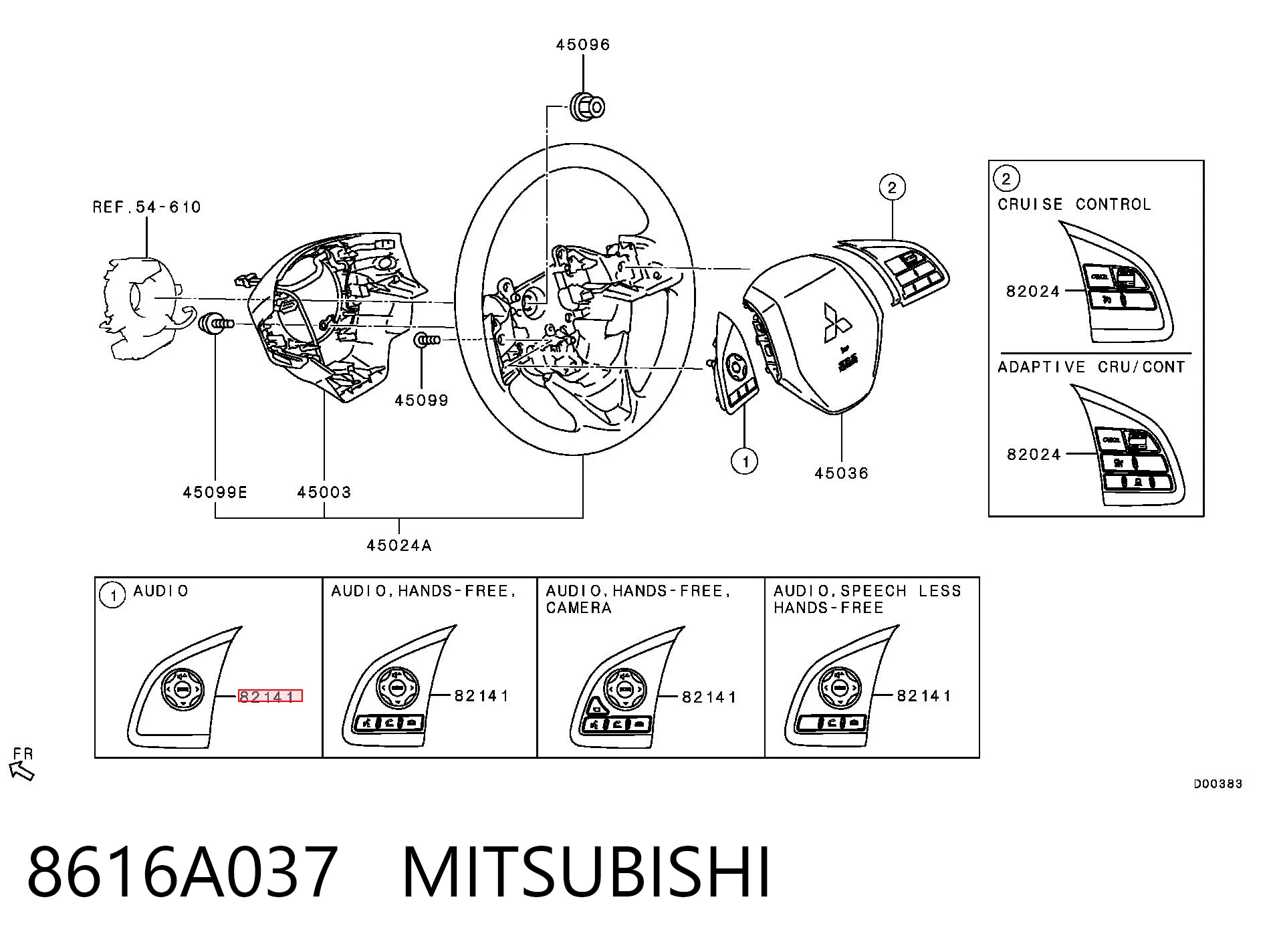 8616A037 Mitsubishi Блок кнопкових перемикачів кермового колеса