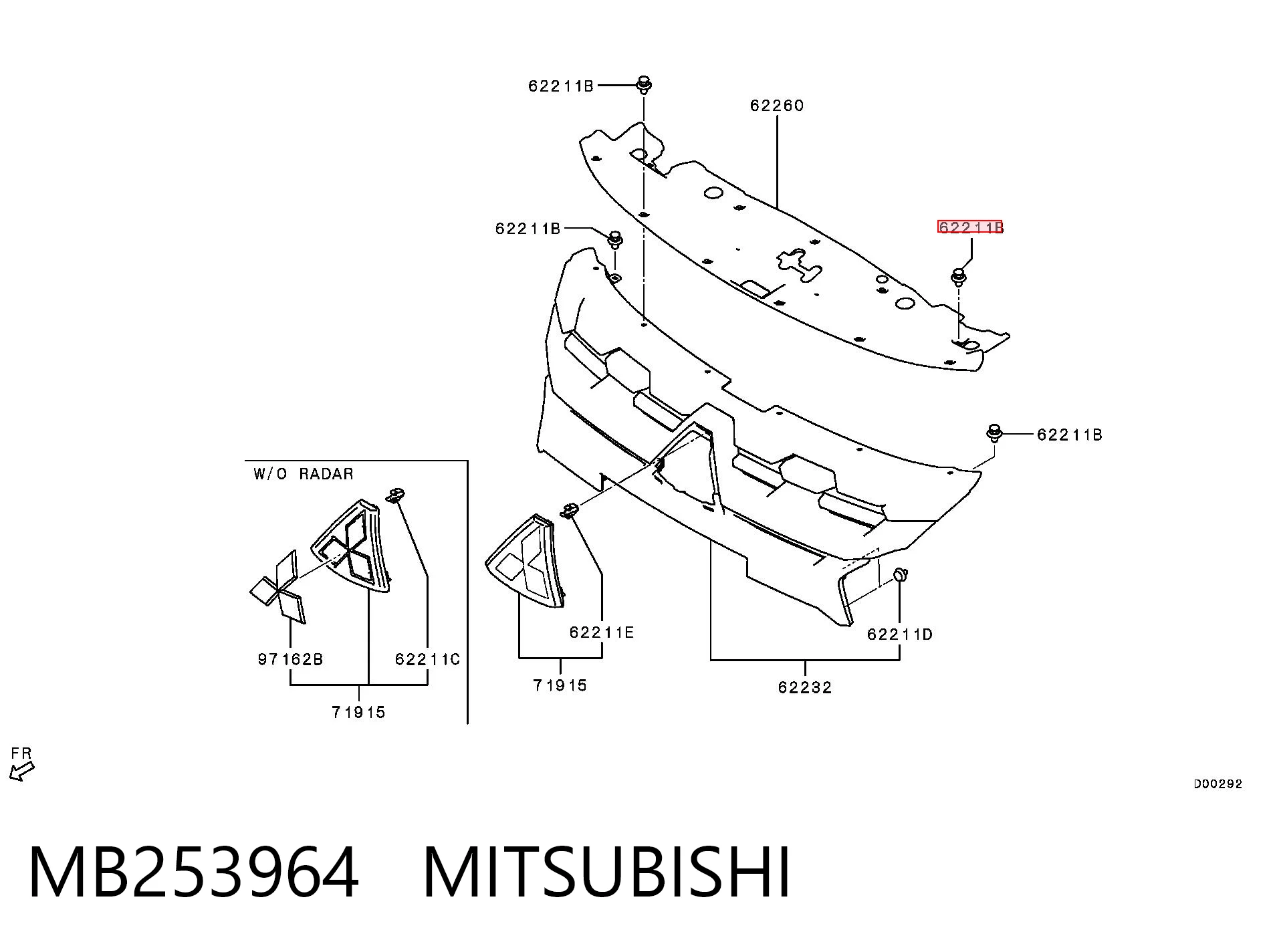 MB253964 Mitsubishi Пістон (кліп) кріплення підкрилки переднього крила