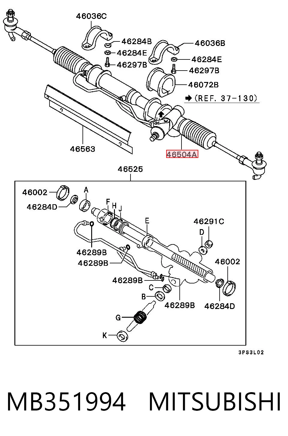 Рейковий рульовий механізм на Mitsubishi L 300  P0W, P1W, P2W
