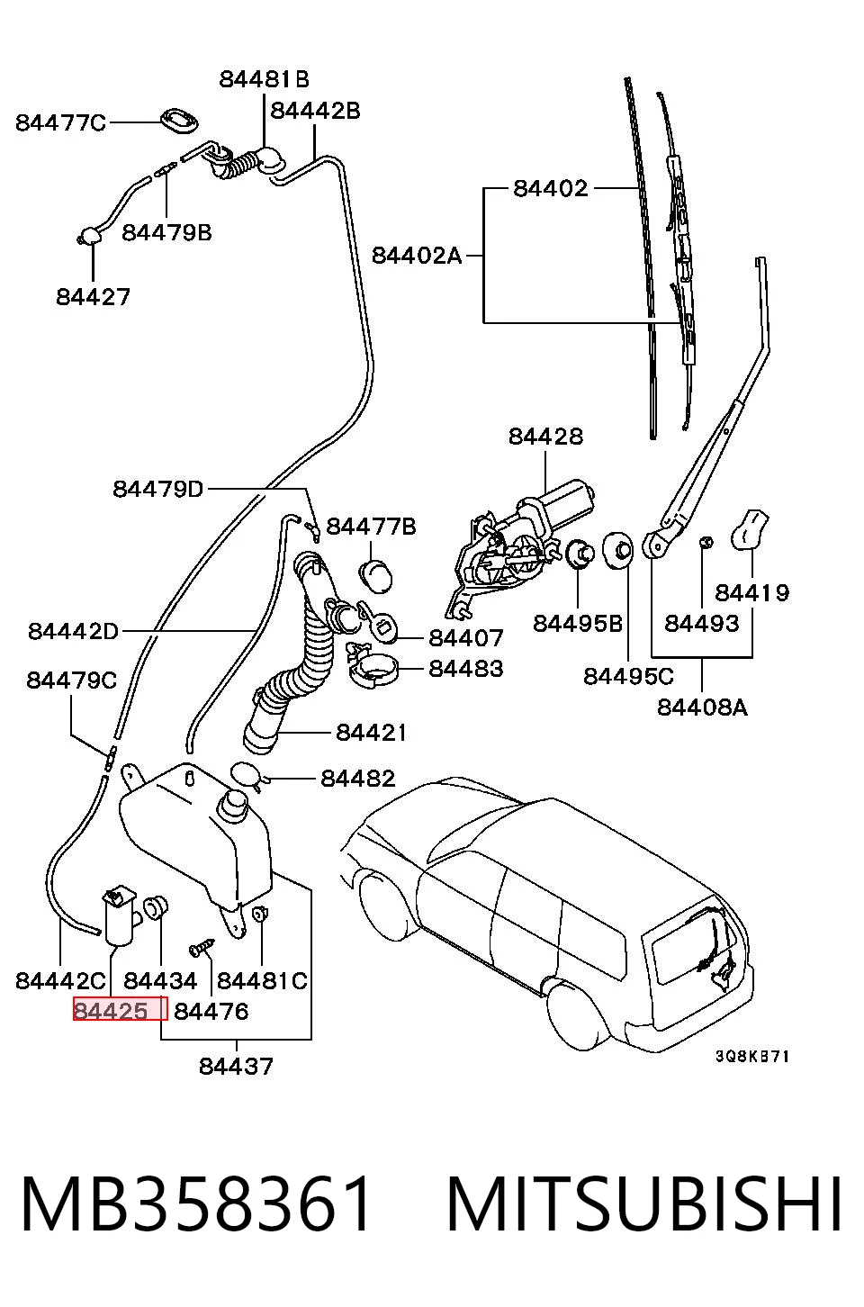 MB358361 Mitsubishi Двигун бачка омивача