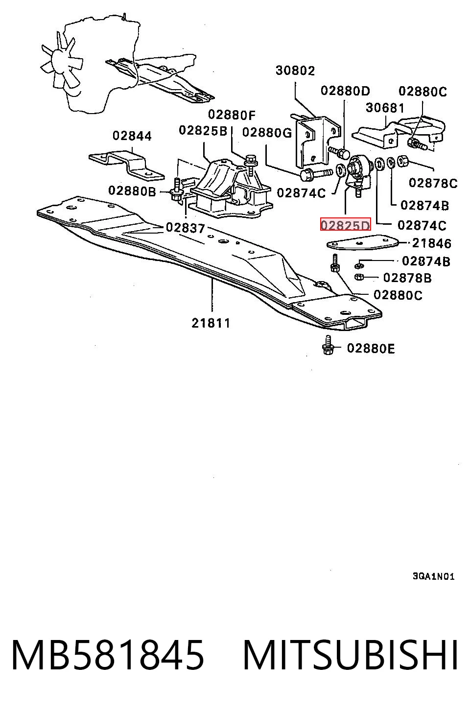 MB581845 Mitsubishi Подушка трансмісії, опора роздавальної коробки