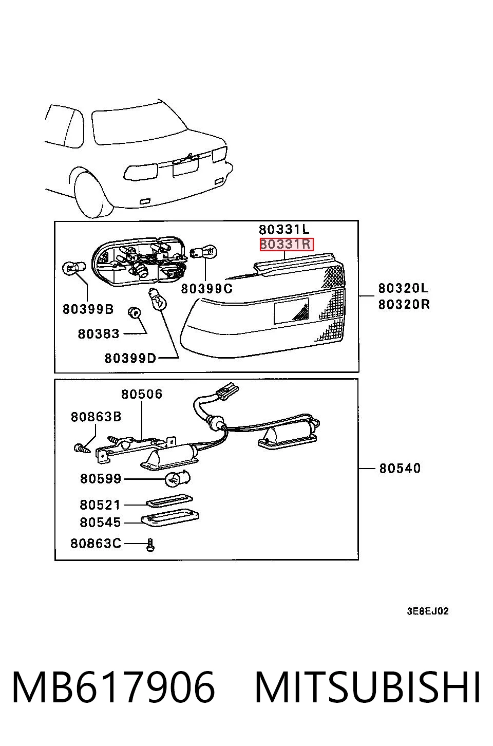 Ліхтар задній правий на Mitsubishi Lancer IV C6A, C7A