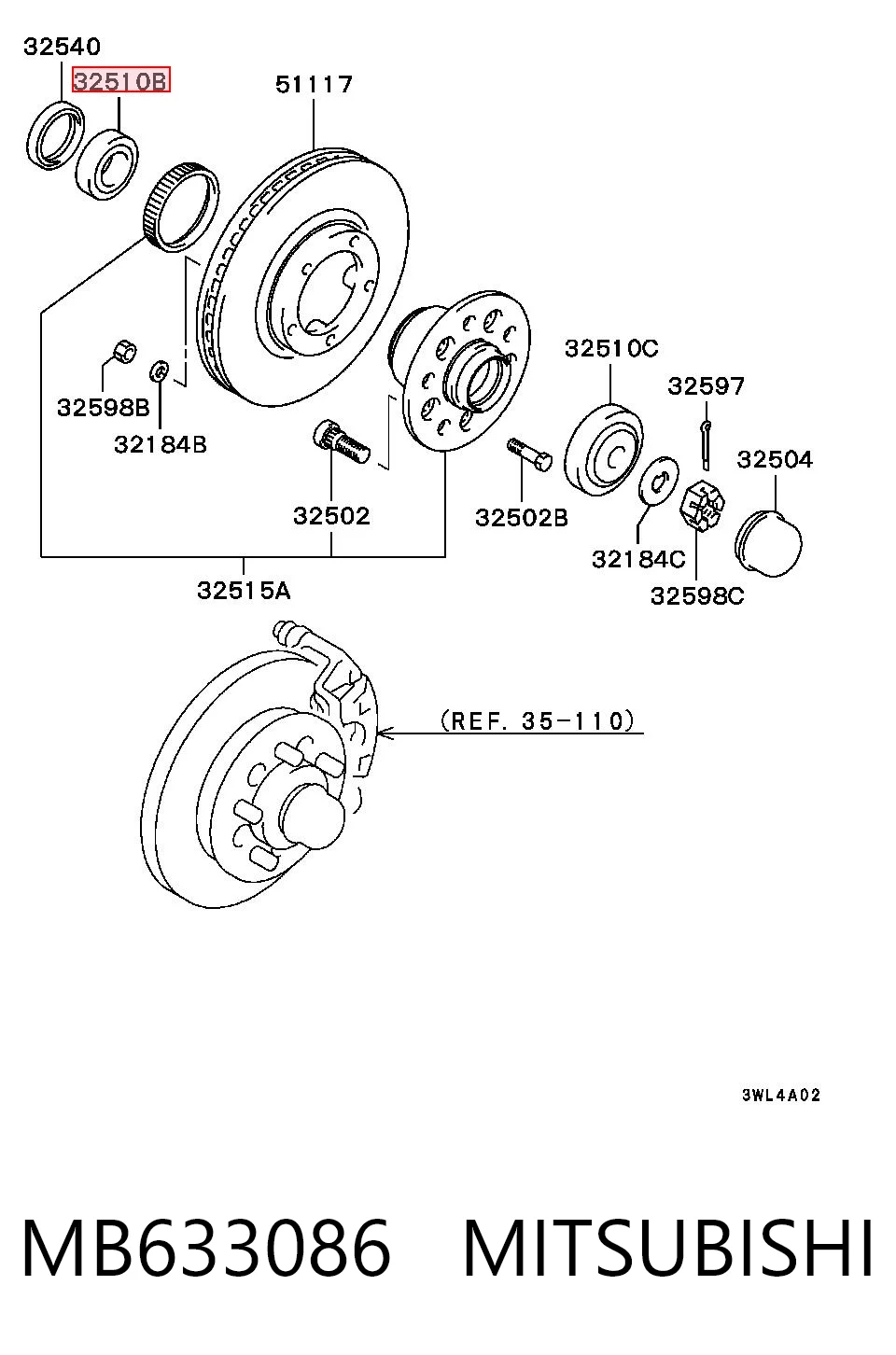 MB633086 Chrysler Передній підшипник колеса