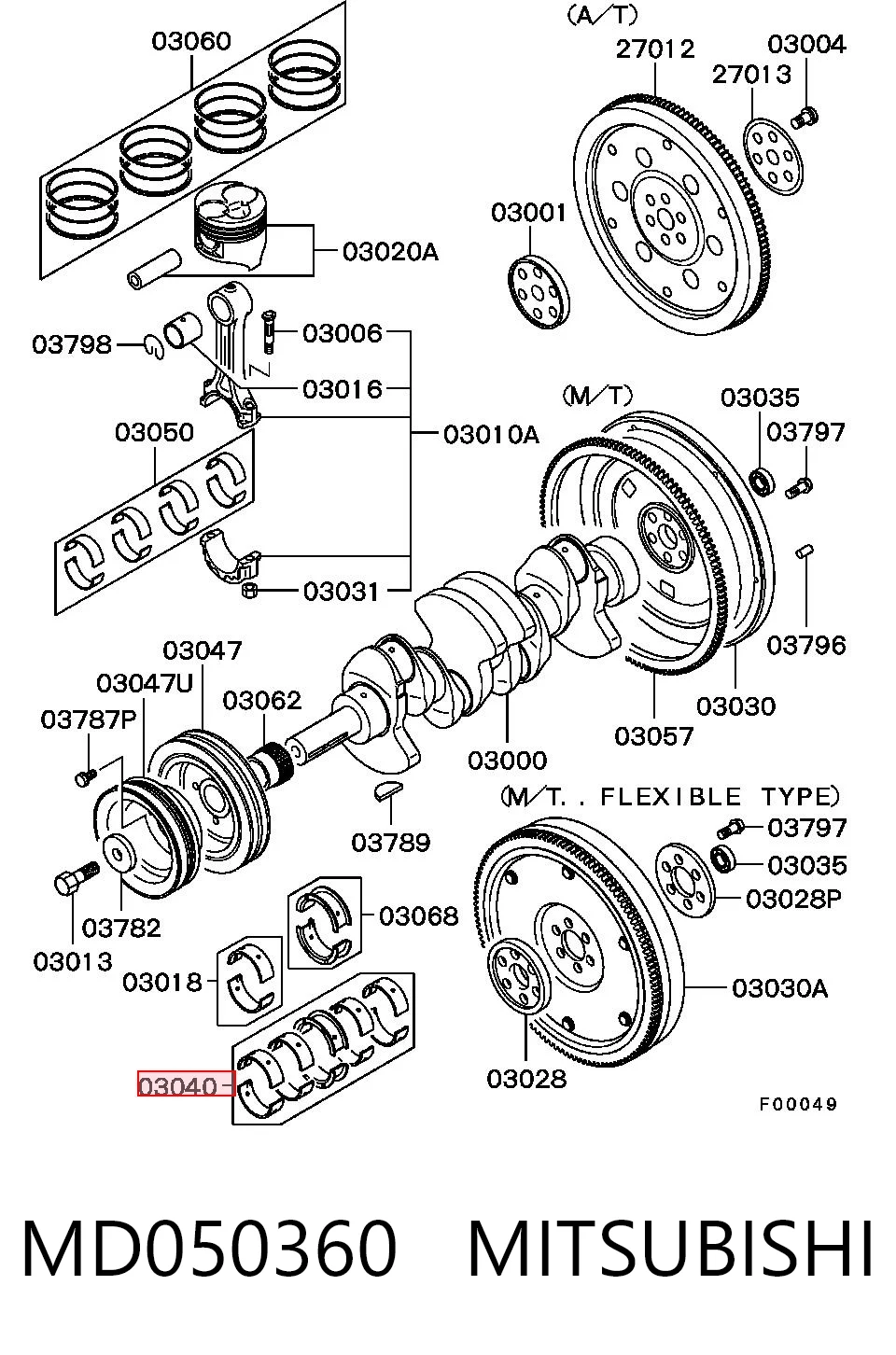 Вкладиші коленвала, корінні, комплект, стандарт (STD) Hyundai/Kia MD050360 ціна, від 28.25 USD
