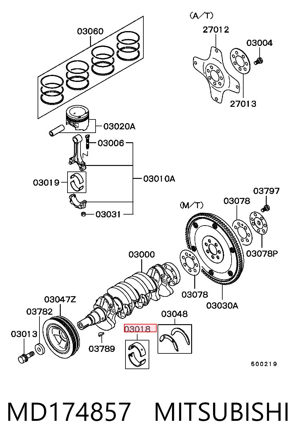 Вкладиші коленвала, корінні, комплект, стандарт (STD) Chrysler MD174857 ціна, від 9.64 USD