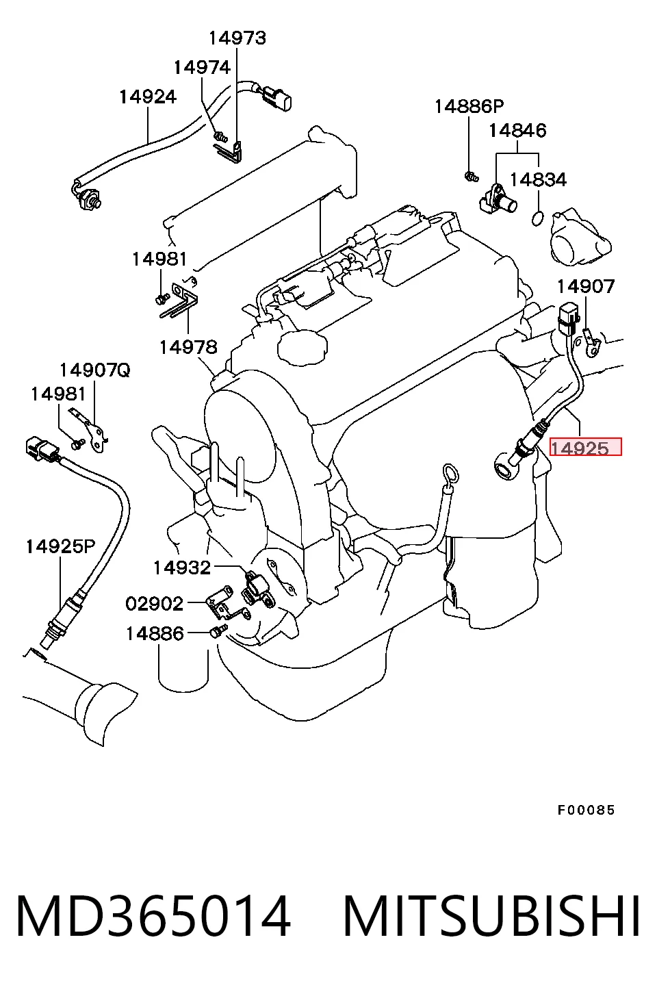 MD365014 Mitsubishi Лямбда-зонд, датчик кисню до каталізатора, правий
