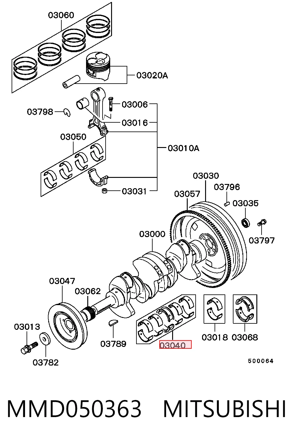 Вкладиші колінвала, корінні, комплект, стандарт (STD) MD050360 Hyundai/Kia