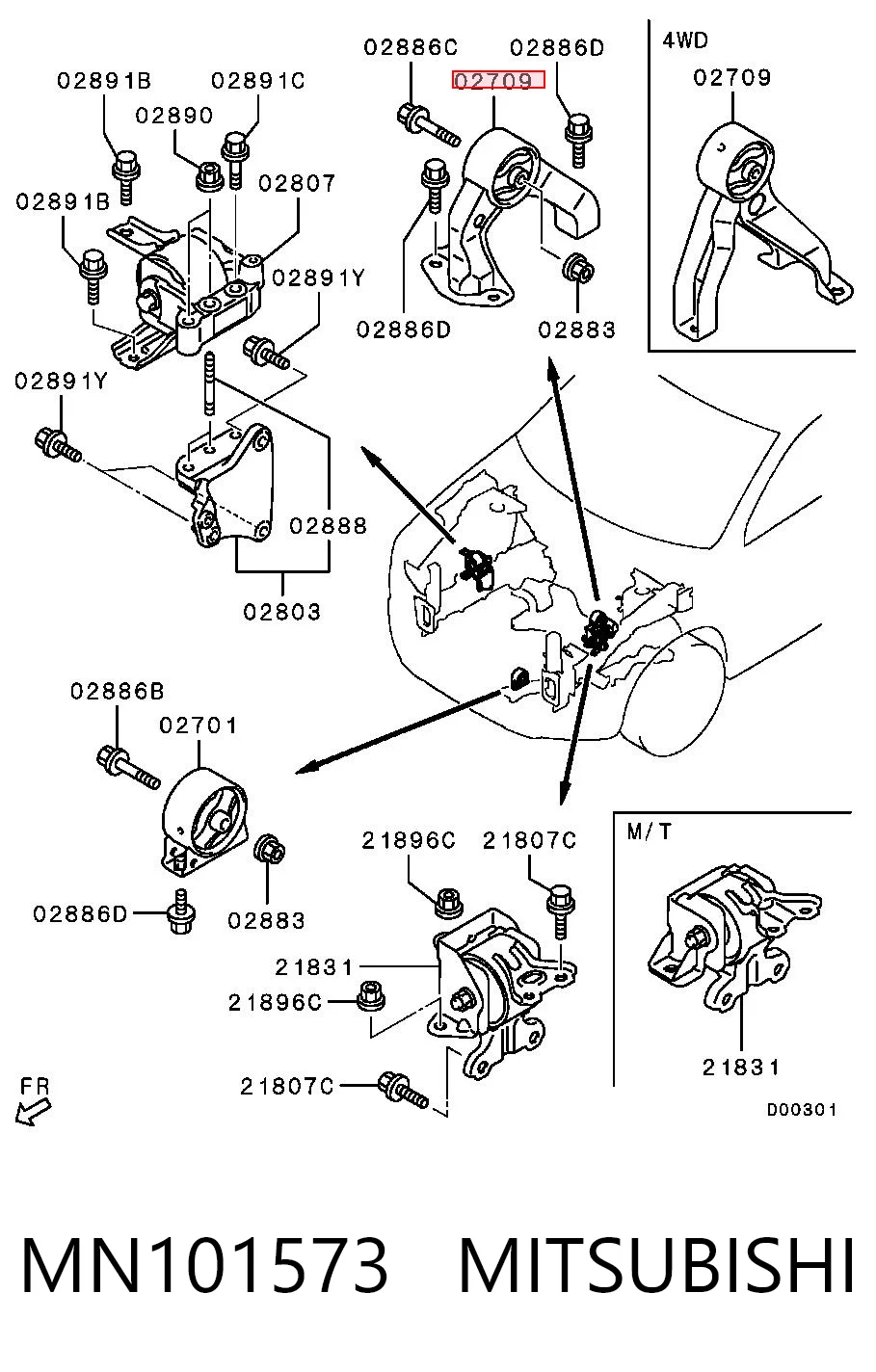 MN101573 Mitsubishi Подушка (опора) двигуна, задні праві