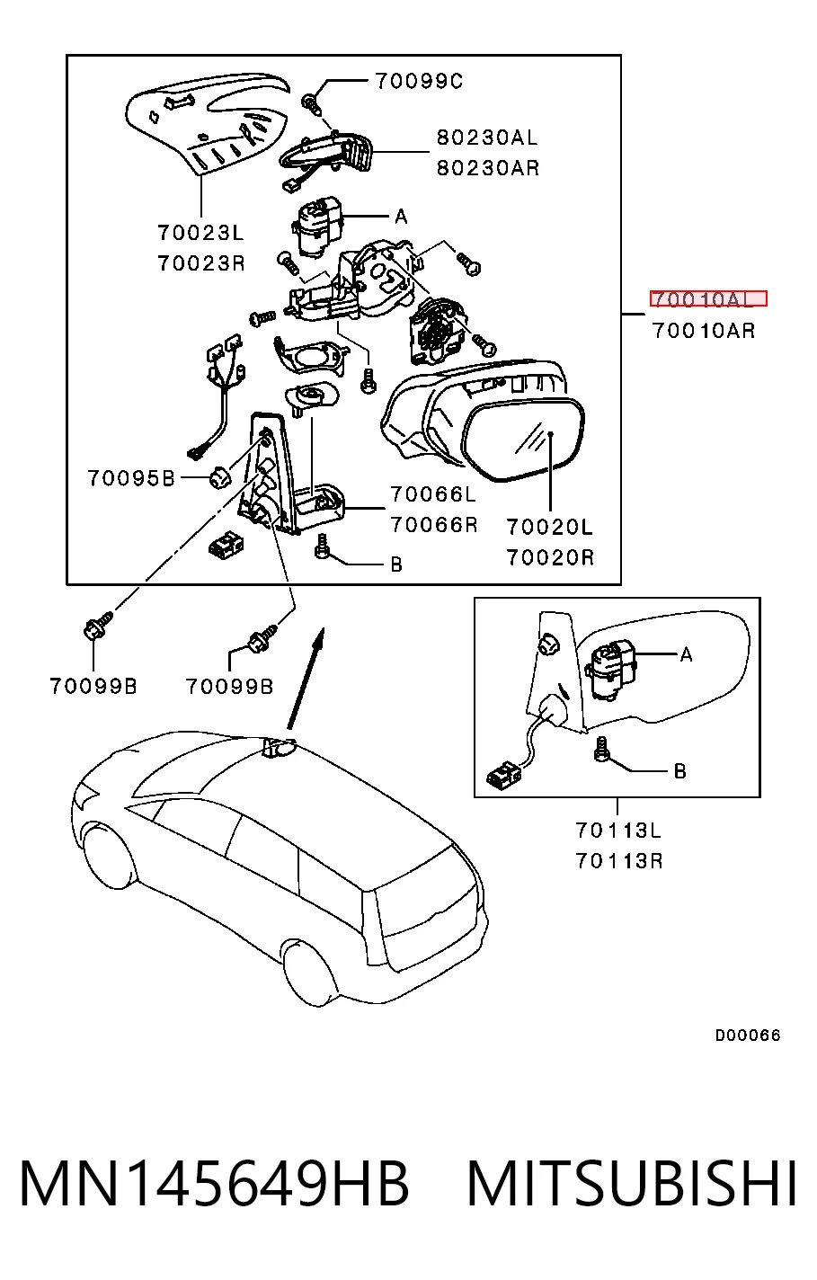 MN145649WA Chrysler Дзеркало заднього виду, ліве