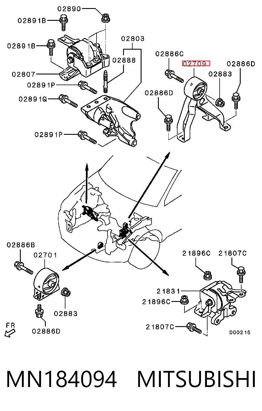 MN184094 Mitsubishi Подушка (опора) двигуна, задня права