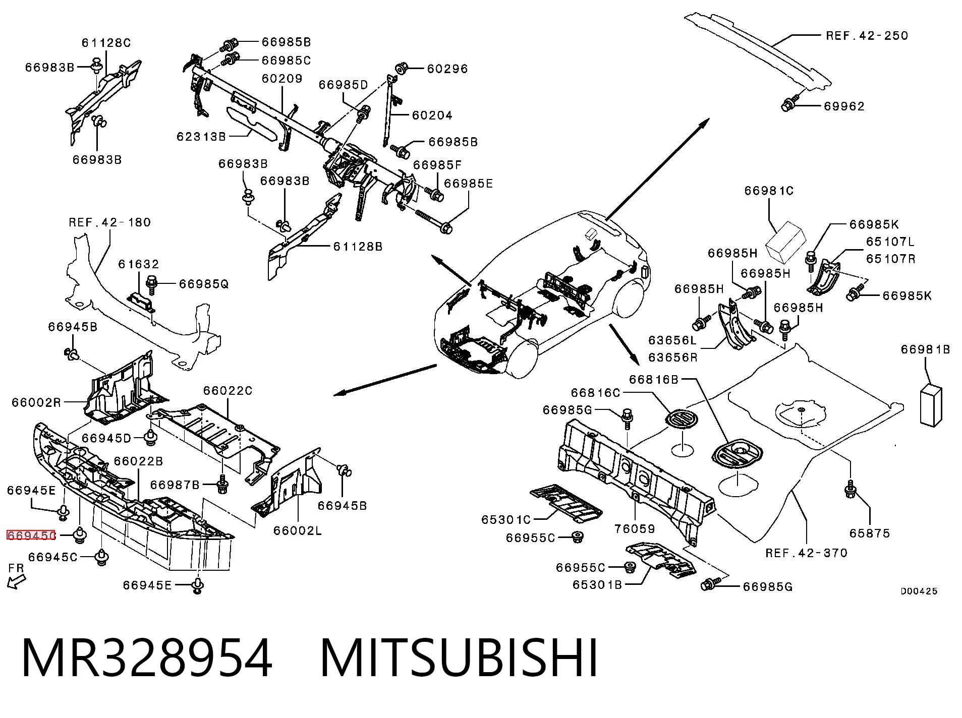 MR328954 Mitsubishi Пістон (кліп) кріплення підкрилки переднього крила