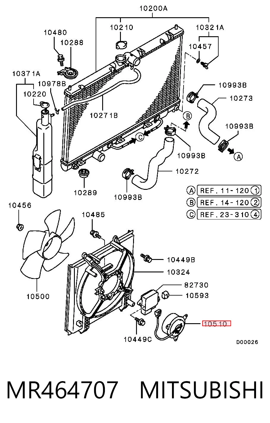 MR464707 Mitsubishi Дифузор радіатора охолодження, в зборі з мотором і крильчаткою